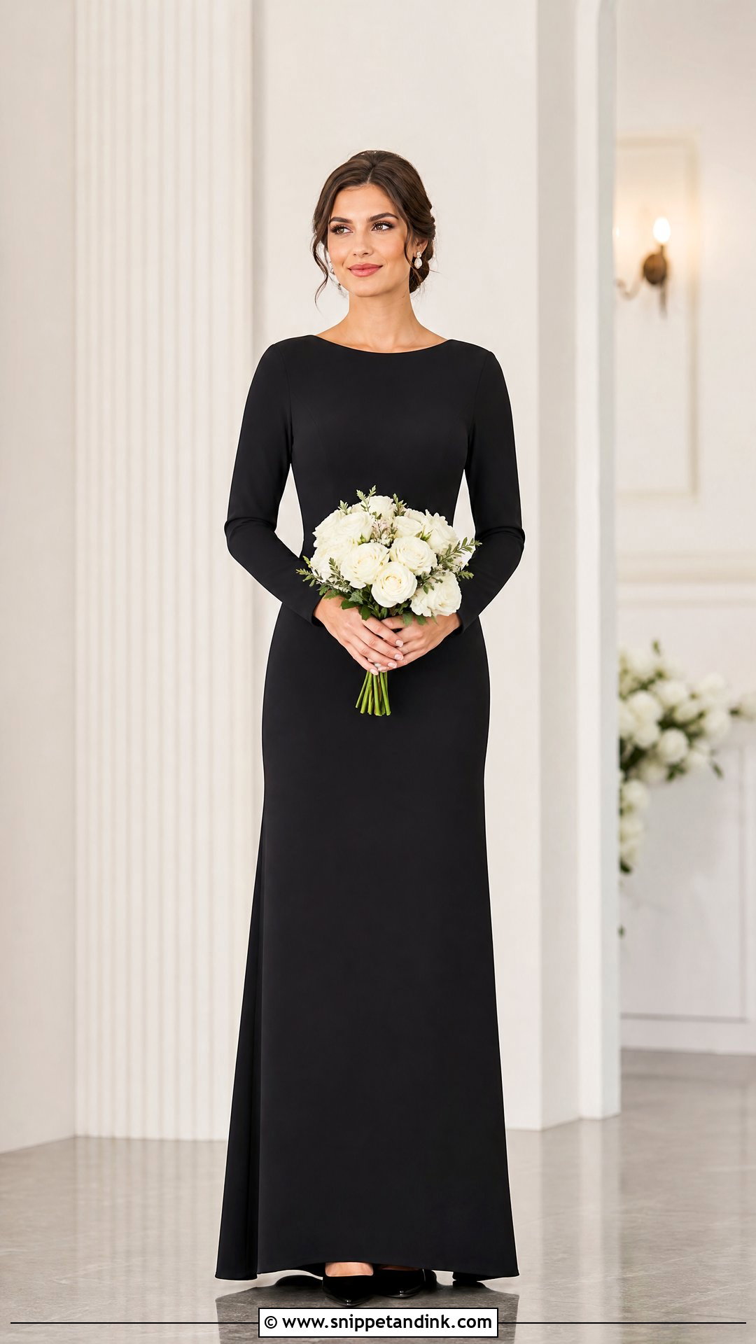 Black Long Sleeve Bridesmaid Dress Outfit - Snippet and Ink - 25 Black Bridal Party Ideas