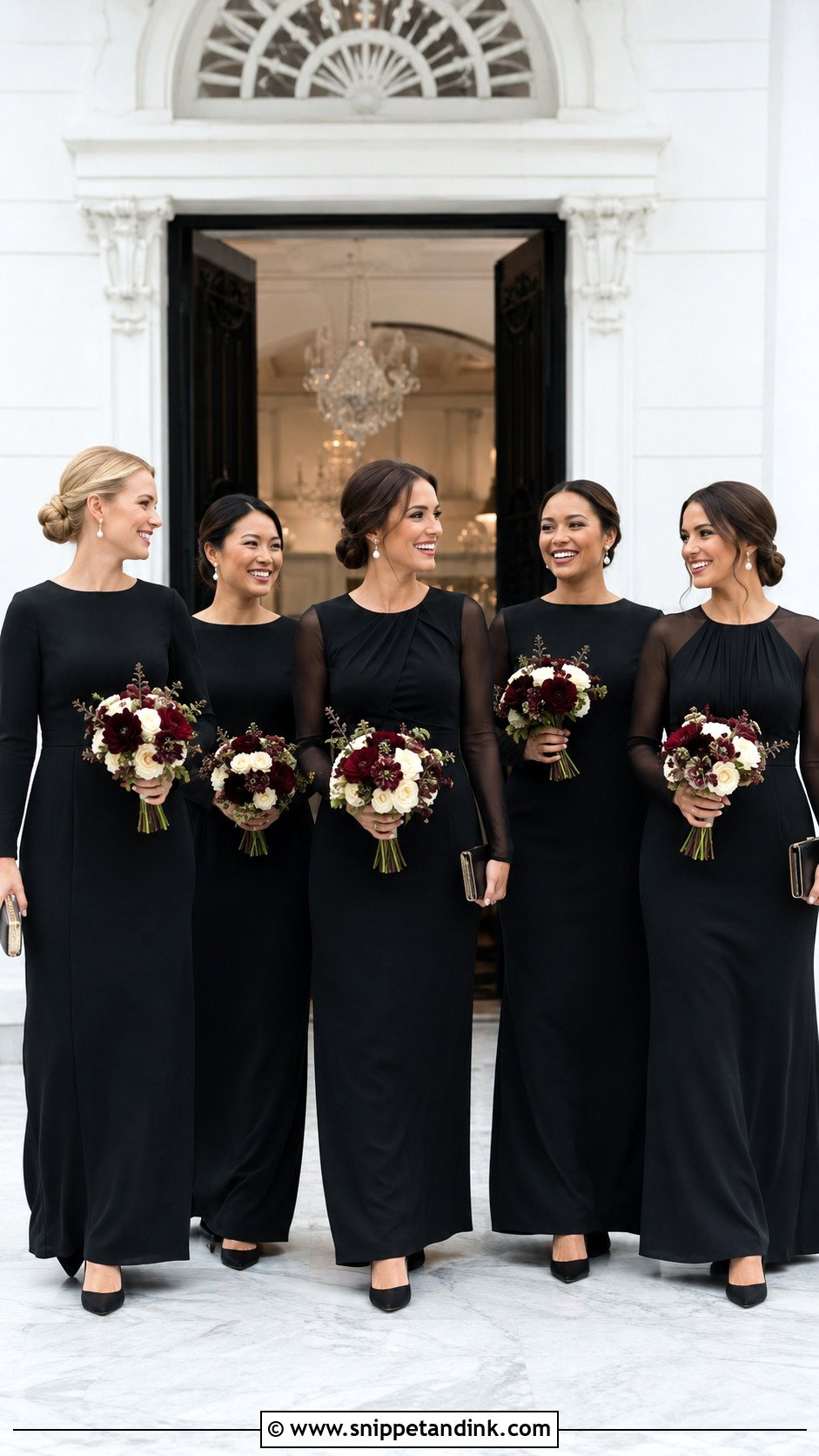 Black Long Sleeve Bridesmaid Gowns - Snippet and Ink - 20 Bridal Party in Black Ideas