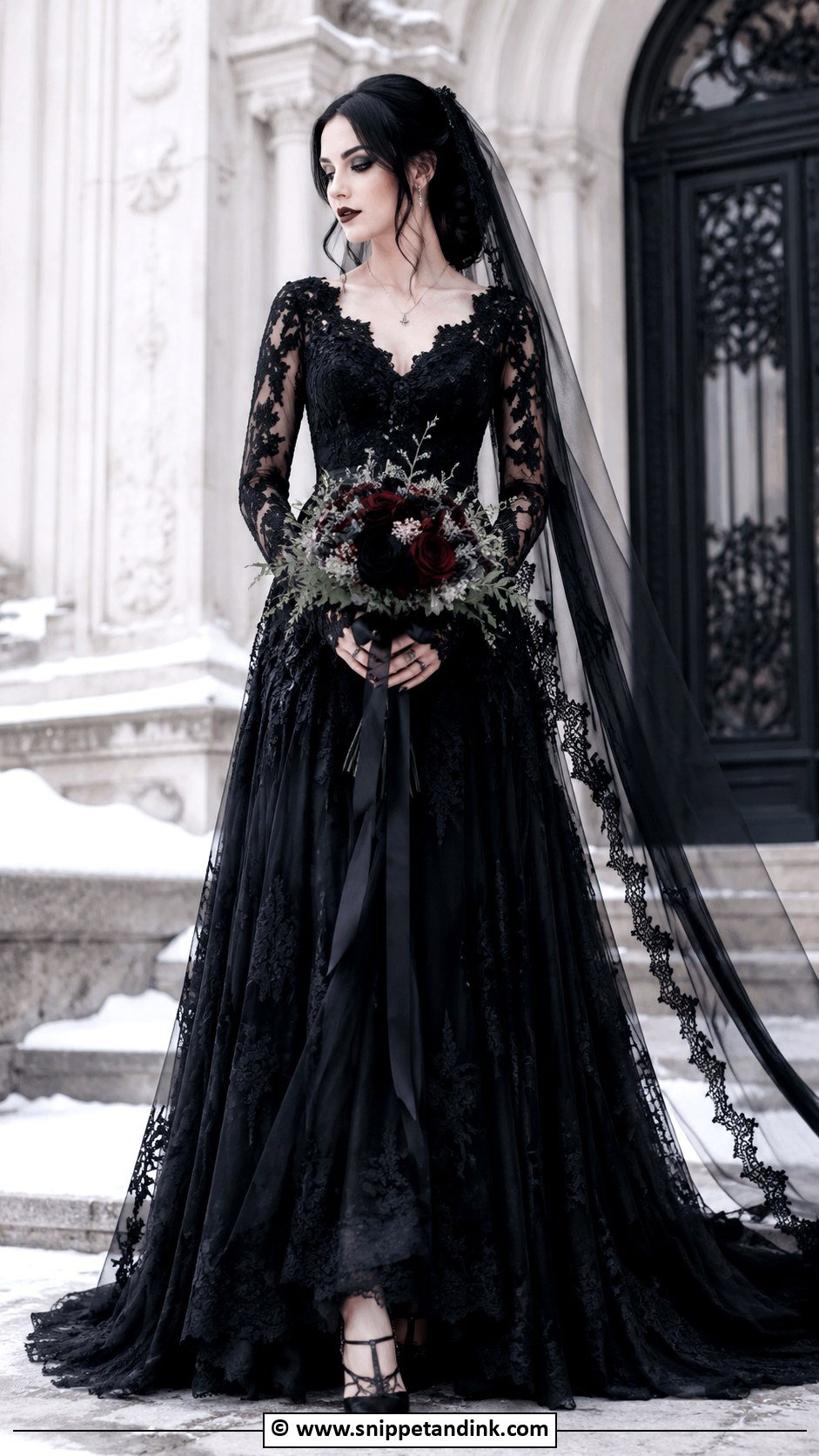 Black Long Sleeve Goth Wedding Dress - Snippet and Ink - 30 Goth Wedding Dress Ideas