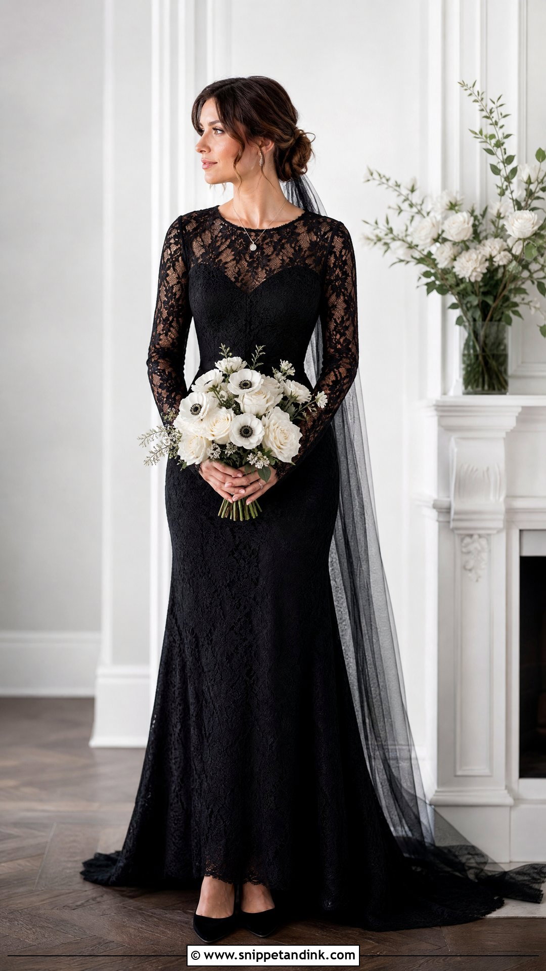 Black Long Sleeve Lace Bride - Snippet and Ink - 20 Bride in Black Ideas