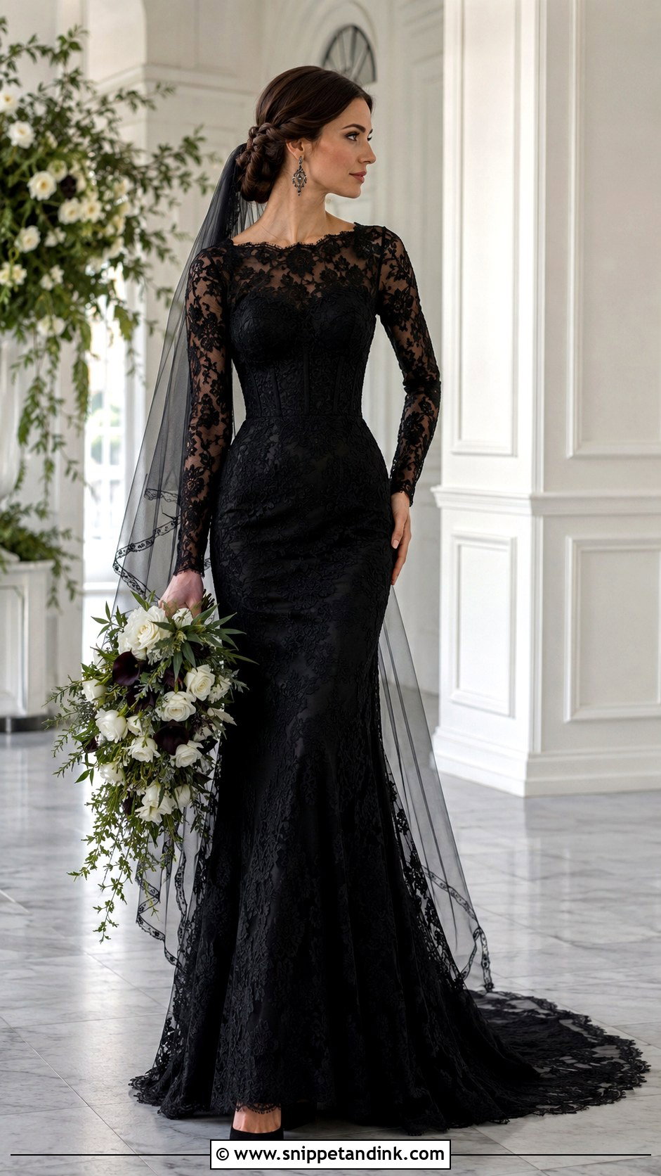 Black Long Sleeve Lace Corset Dress - Snippet and Ink - 20 Black Corset Wedding Dress Ideas
