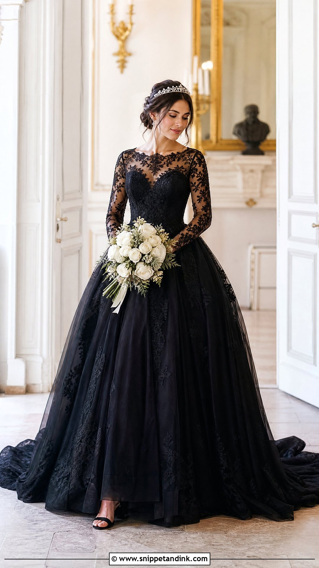 Black Long Sleeve Lace Princess Wedding Dress - Snippet and Ink - 20 Princess Wedding Dresses Black
