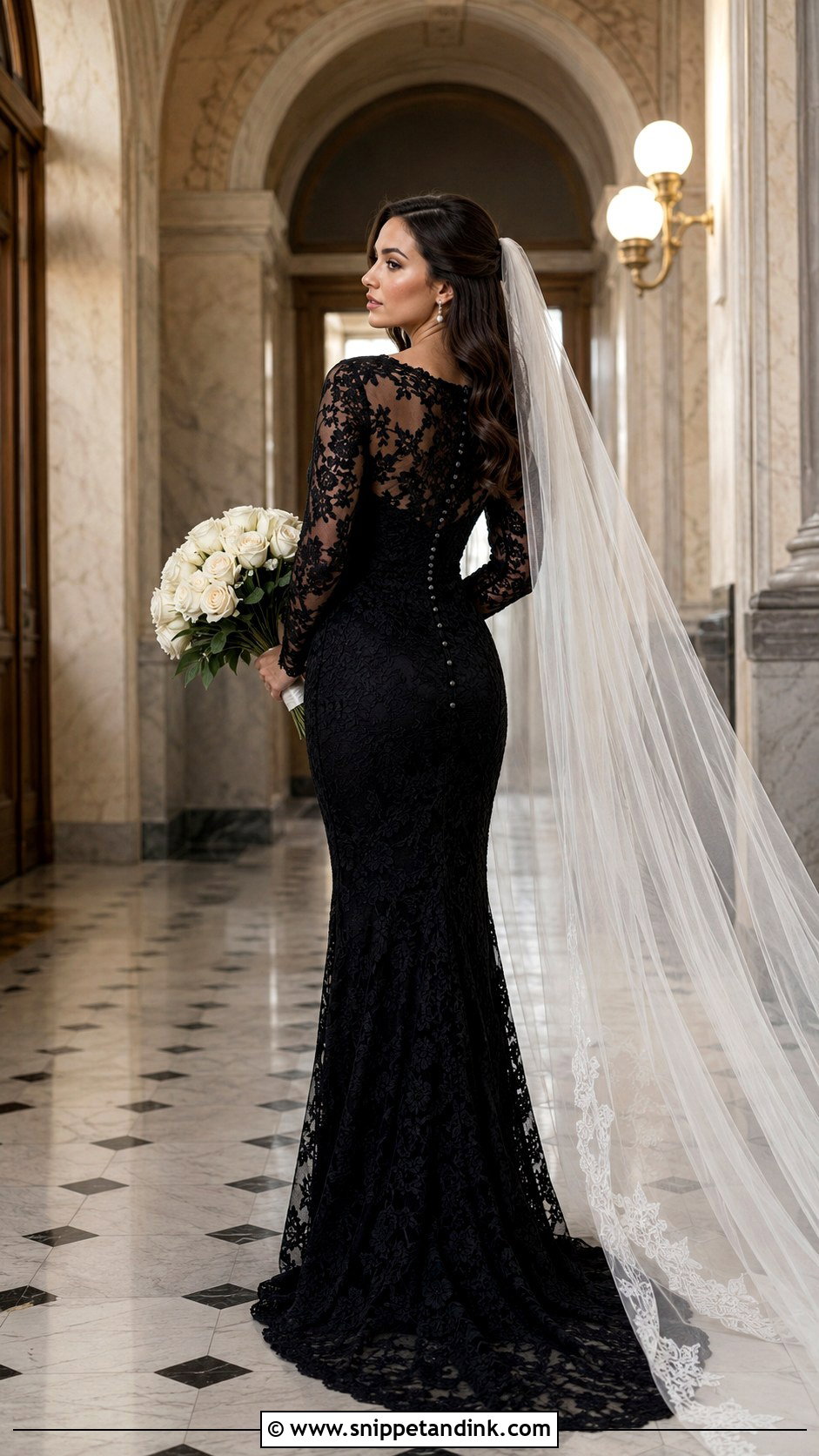 Black Long Sleeve Lace Wedding Gown - Snippet and Ink - 20 Black Wedding Gowns the Bride