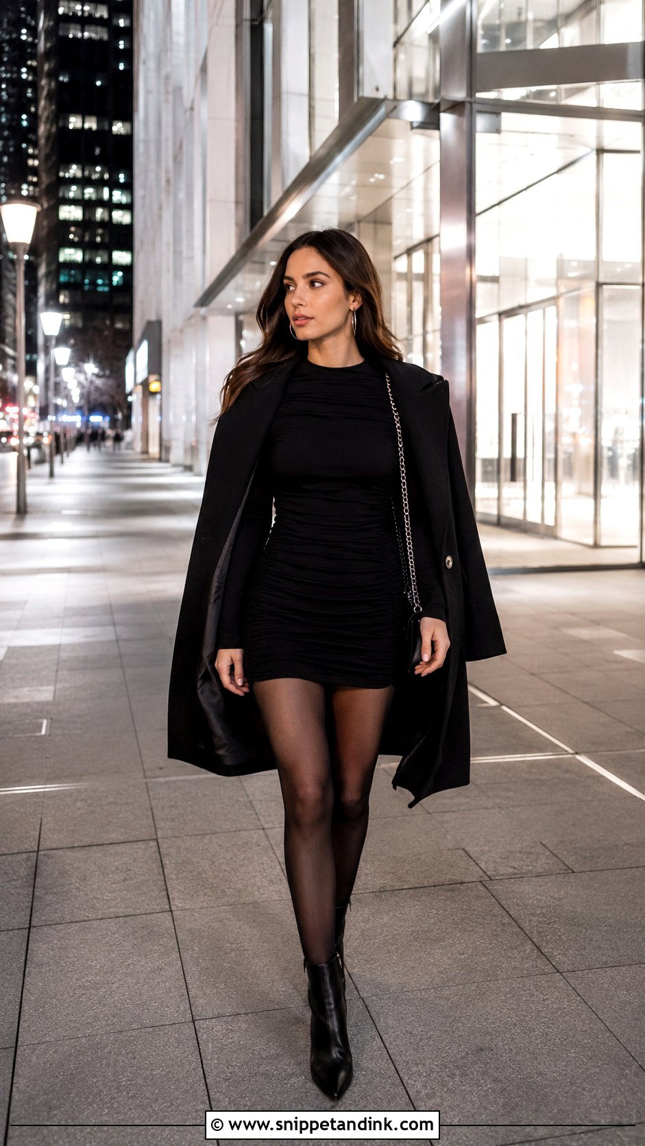 Black Long Sleeve Mini Dress With Ankle Boots - Snippet and Ink - 20 Black Dress Bachelorette Party Ideas