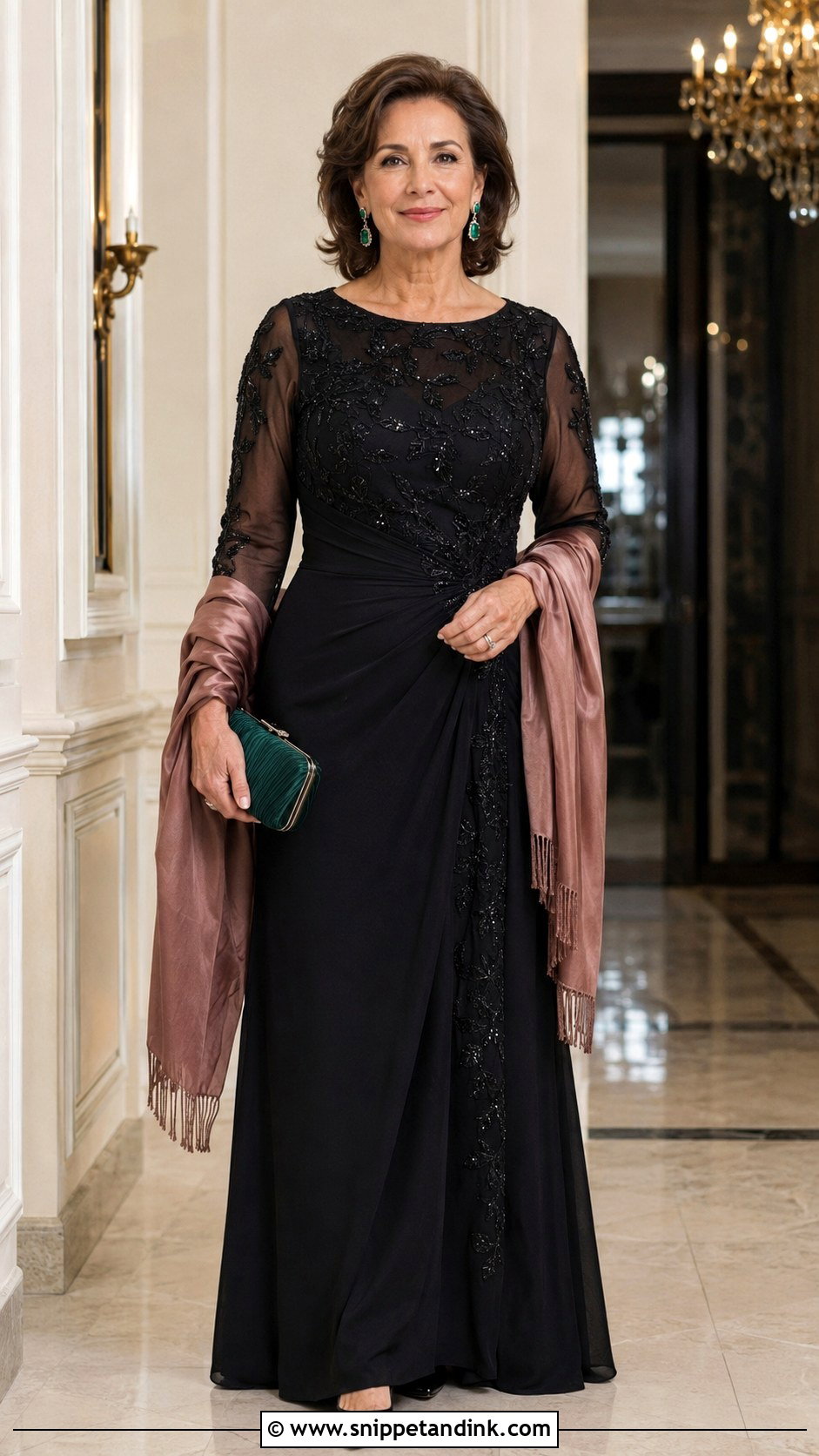 Black Long Sleeve Mother of the Bride Gown - Snippet and Ink - 20 Moms Dresses for Weddings