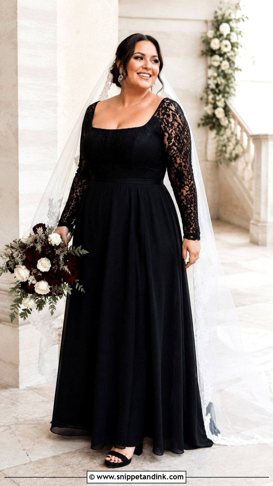 Black Long Sleeve Plus Size Wedding Dress - Snippet and Ink - 20 Dark Fantasy Wedding Dress Ideas