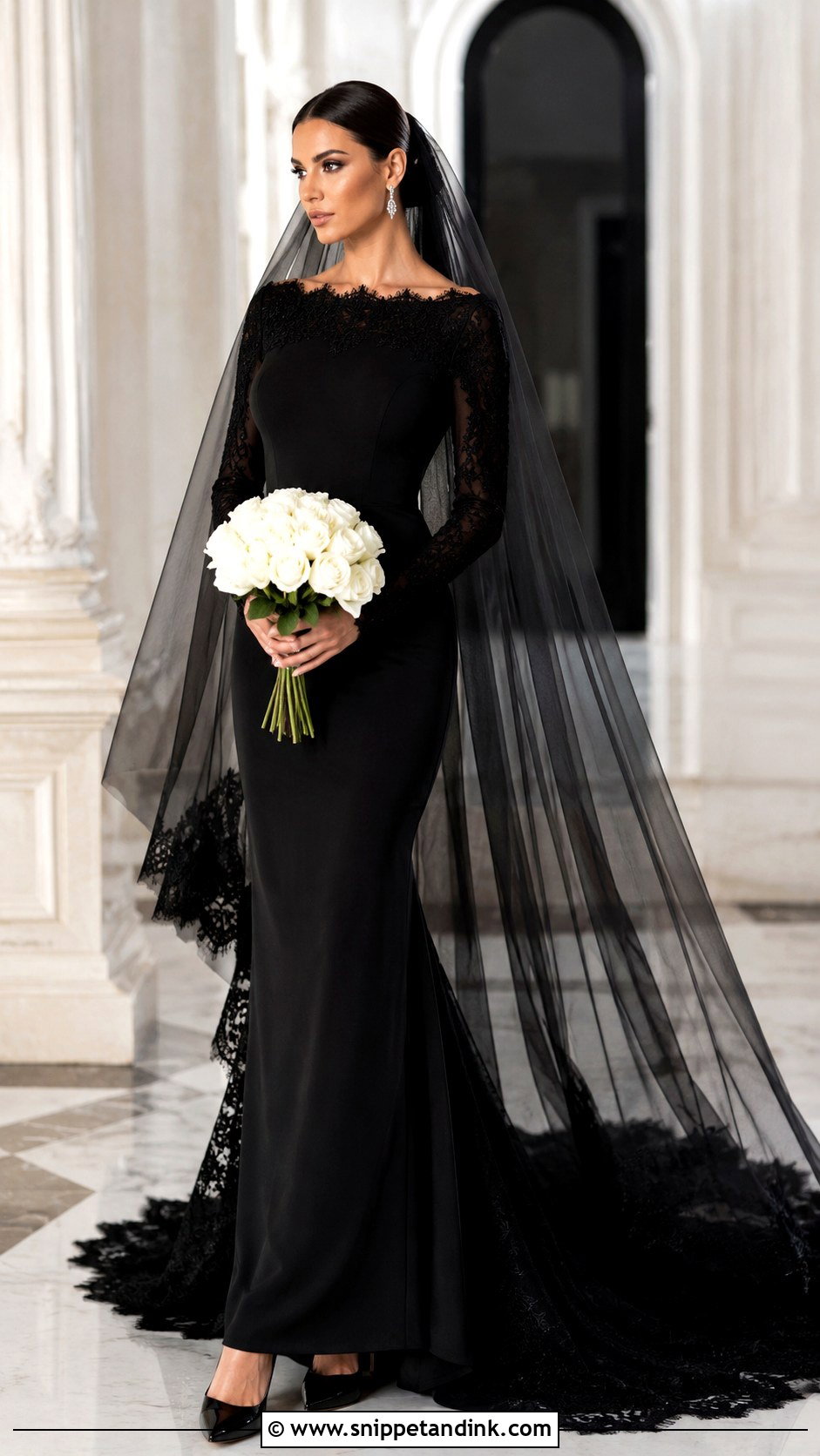 Black Long Sleeve Wedding Dress - Snippet and Ink - 20 Colour Wedding Dress Ideas