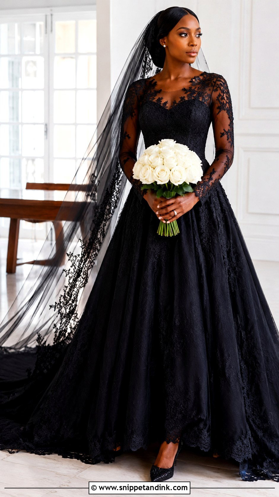 Black Long Sleeve Wedding Dress - Snippet and Ink - 20 Black Bride Dress Ideas