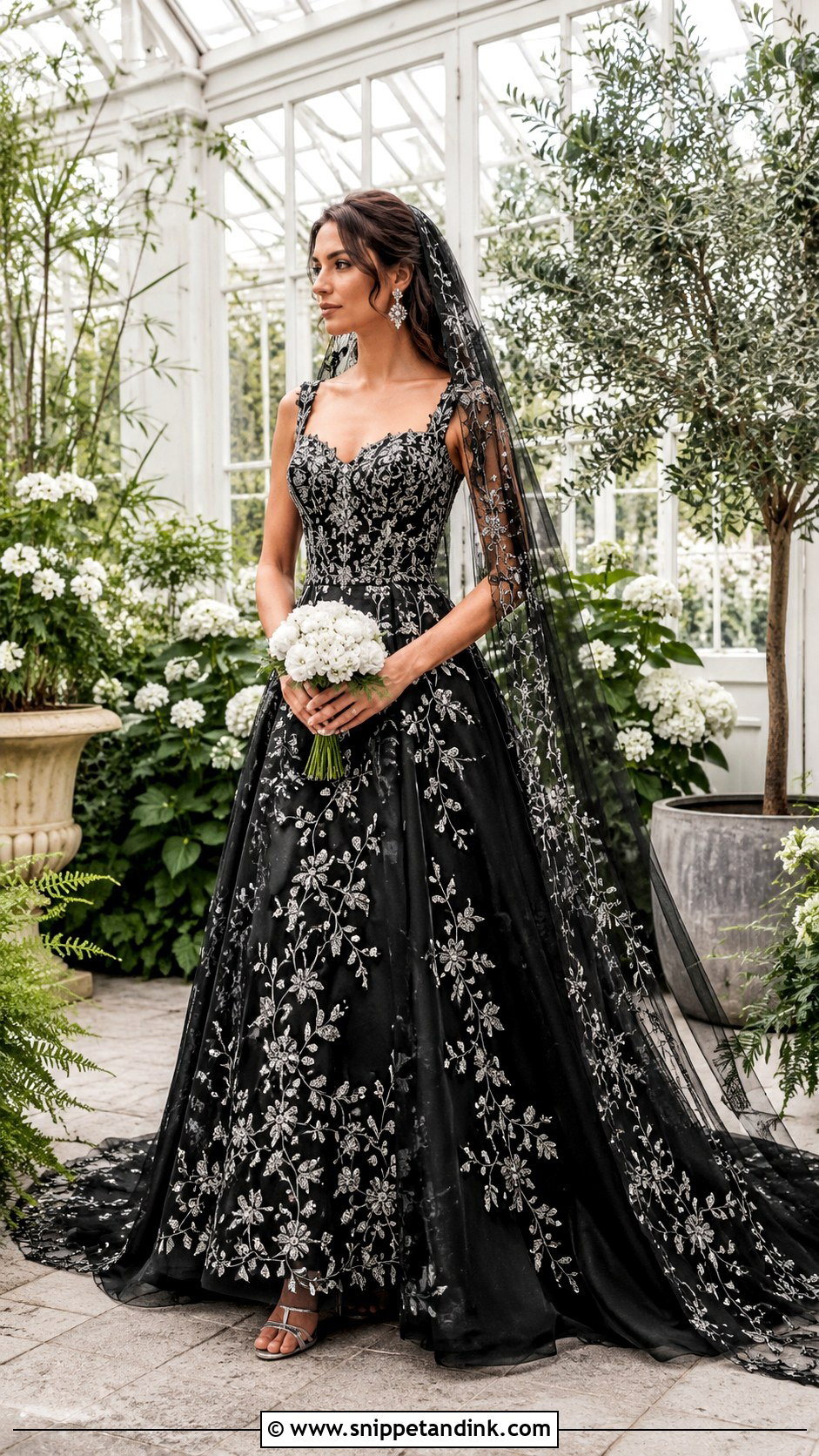 Black Long Sleeve Wedding Dress With Silver Cuffs - Snippet and Ink - 20 Black and Silver Wedding Dress Ideas