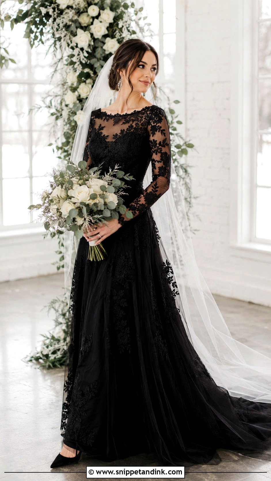Black Long Sleeve Wedding Gown - Snippet and Ink - 20 Black Wedding Gown Ideas