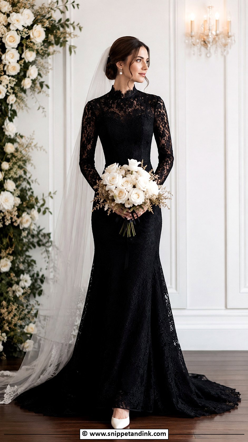 Black Long Sleeve Wedding Gown - Snippet and Ink - 30 Black Wedding Gowns