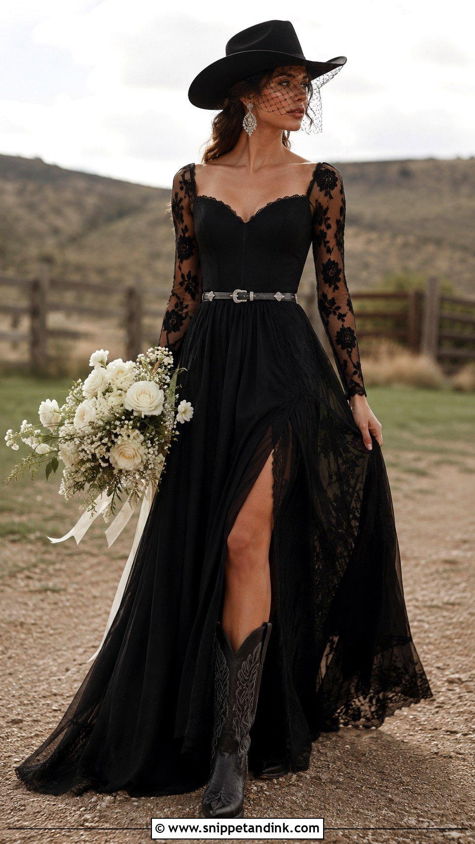 Black Long Sleeve Western Wedding Dress - Snippet and Ink - 20 Black Western Wedding Dress Ideas