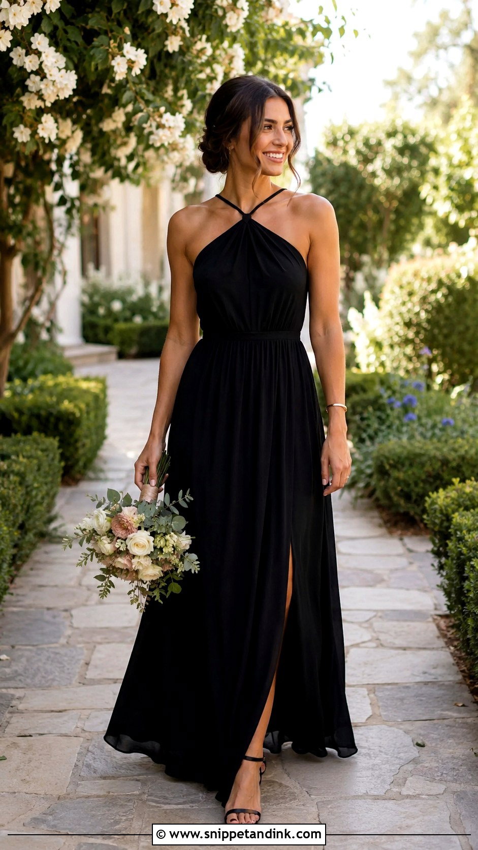Black Maxi Bridesmaid Dress Outfit - Snippet and Ink - 25 Black Bridal Party Attire Ideas