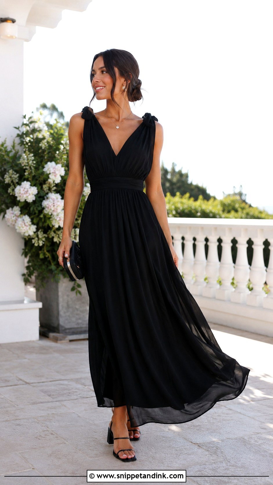 Black Maxi Dress Wedding Party Outfit - Snippet and Ink - 25 All Black Wedding Party Attire Ideas