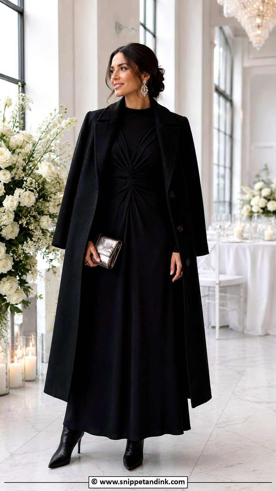 Black Maxi Dress With Dressy Boots - Snippet and Ink - 35 Winter Wedding Dress Ideas