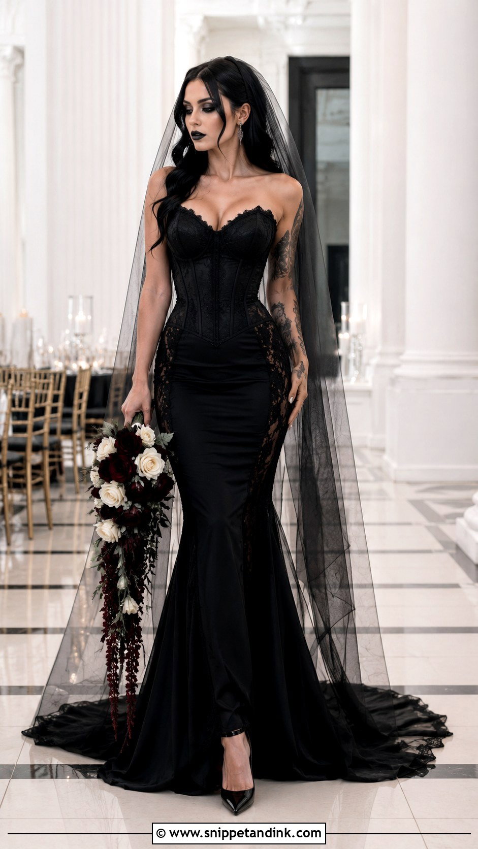 Black Mermaid Emo Bride Outfit - Snippet and Ink - 20 Emo Bride Ideas