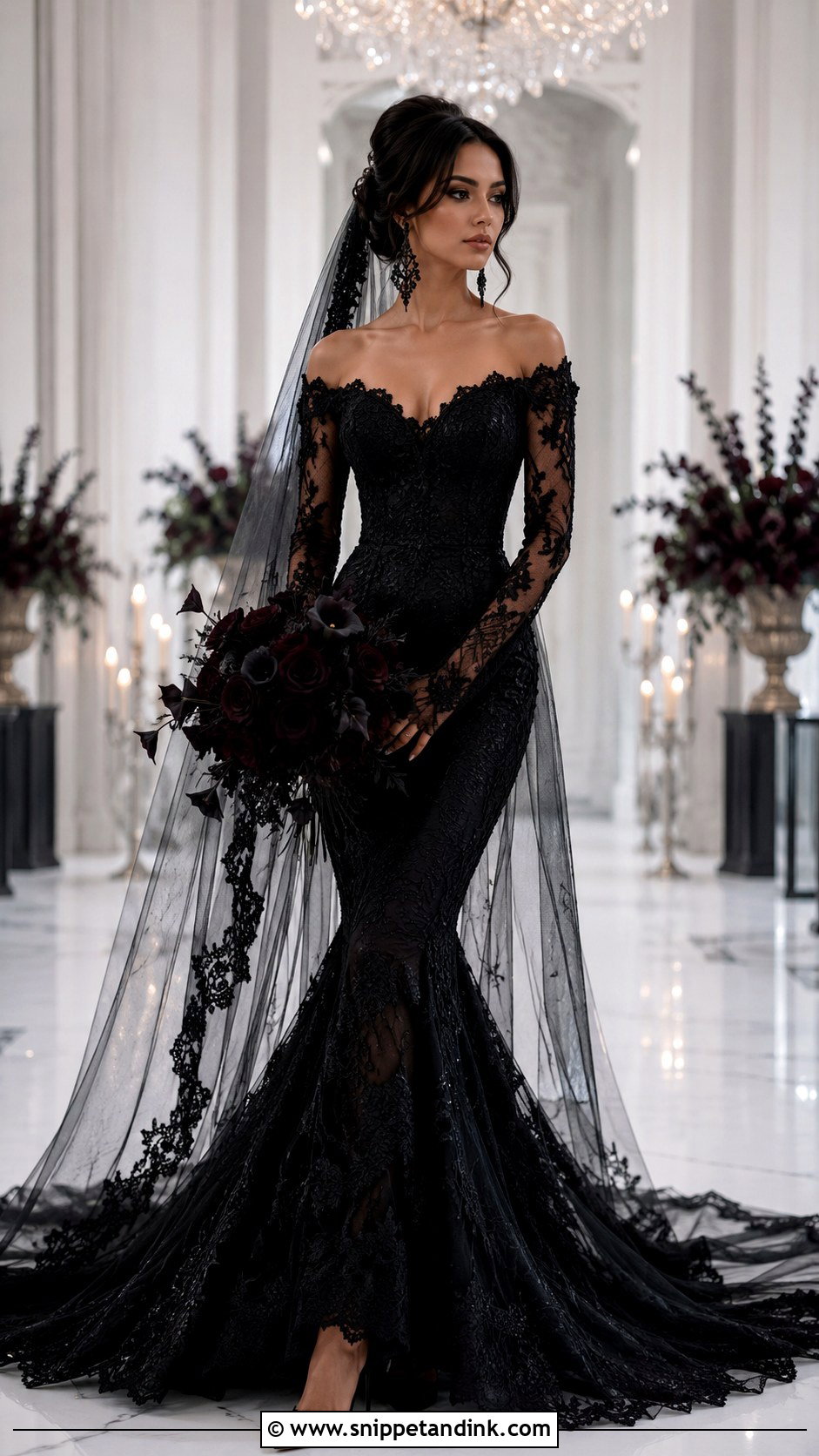 Black Mermaid Gothic Wedding Dress - Snippet and Ink - 30 Gothic Black Wedding Dresses