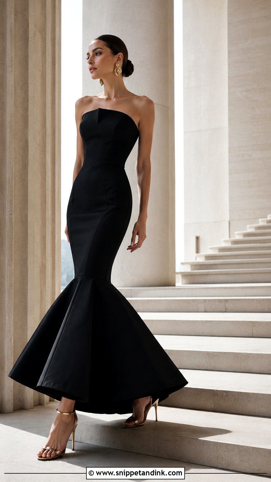 Black Mermaid Gown Architectural Photoshoot - Snippet and Ink - 20 Gown Photoshoot Ideas