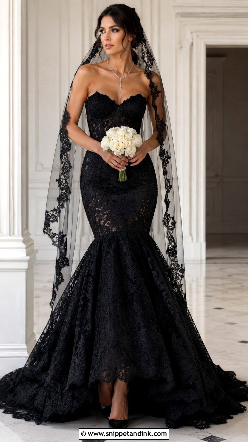 Black Mermaid Lace Wedding Dress - Snippet and Ink - 20 Dark Fantasy Wedding Dress Ideas