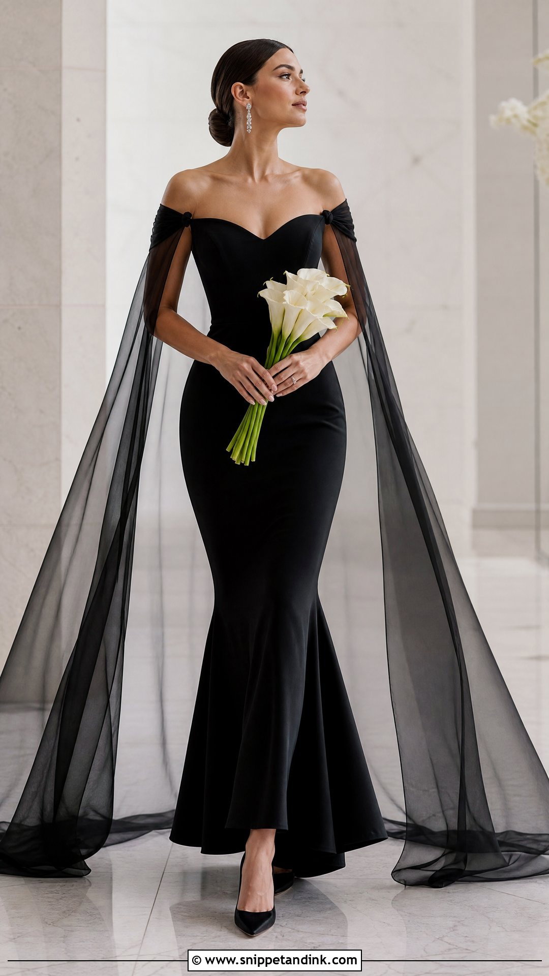 Black Mermaid Wedding Dress With Cape - Snippet and Ink - 25 Black Mermaid Wedding Dress Ideas