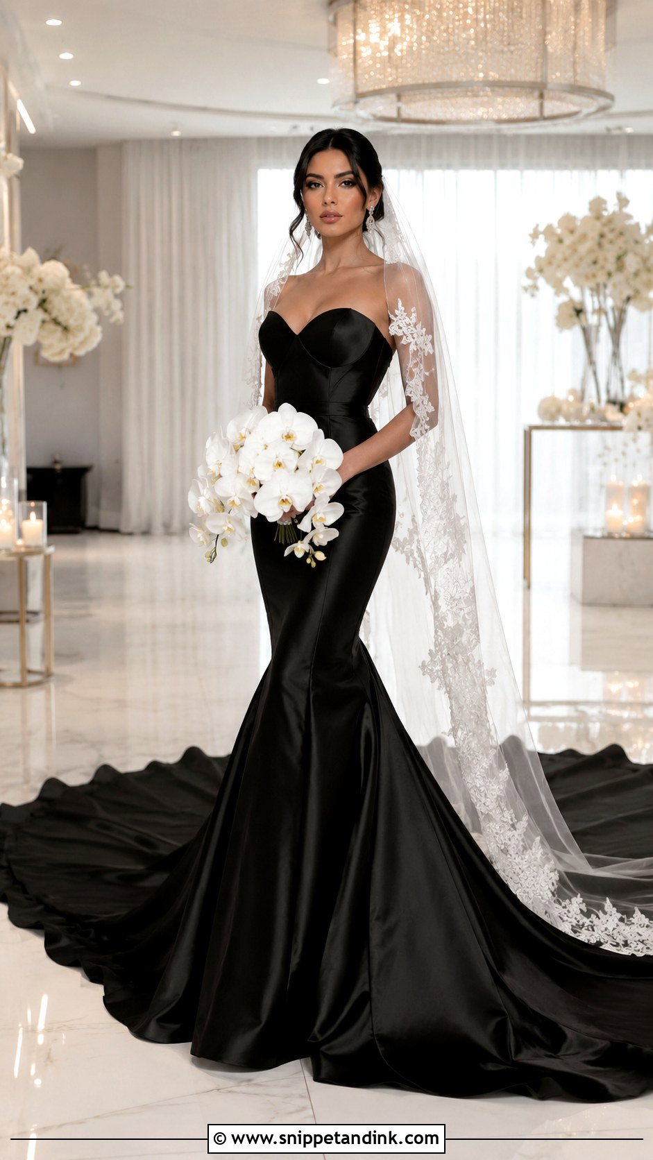 Black Mermaid Wedding Dress With Cathedral Train - Snippet and Ink - 20 All Black Wedding Dress Ideas