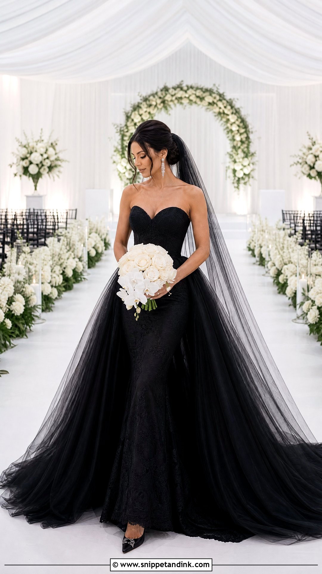 Black Mermaid Wedding Dress With Detachable Overskirt - Snippet and Ink - 25 Black Mermaid Wedding Dress Ideas