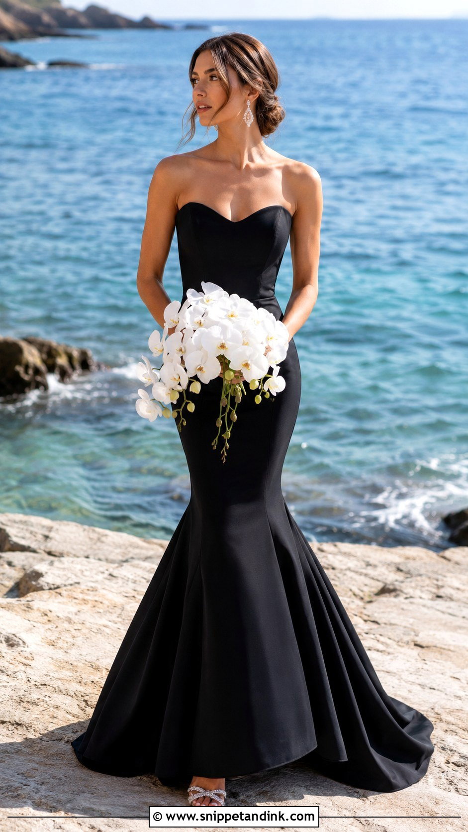 Black Mermaid Wedding Dress by the Ocean - Snippet and Ink - 20 Black Wedding Dress Photoshoot Ideas