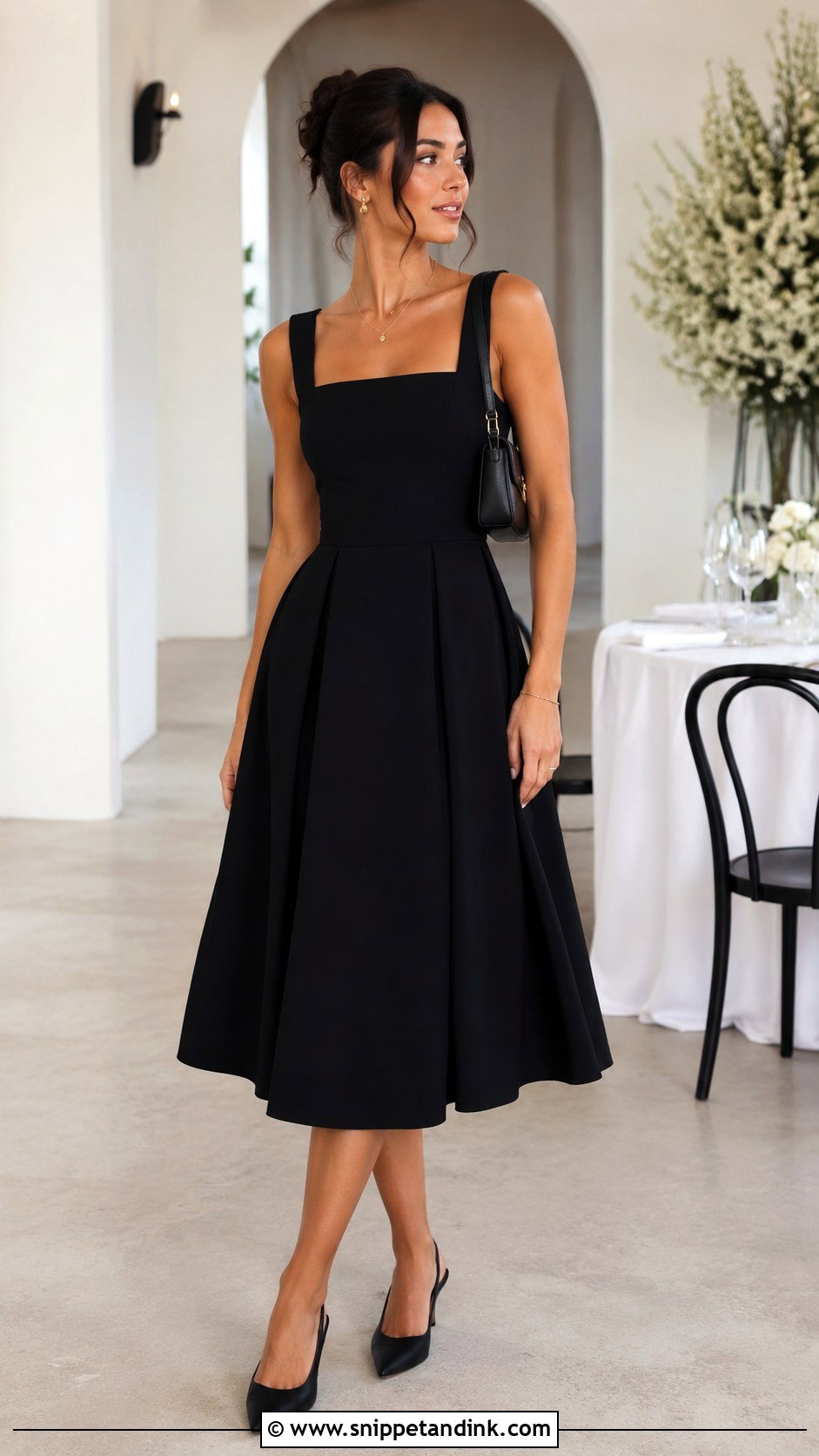 Black Midi Bridesmaid Dress Outfit - Snippet and Ink - 25 All Black Wedding Party Attire Ideas