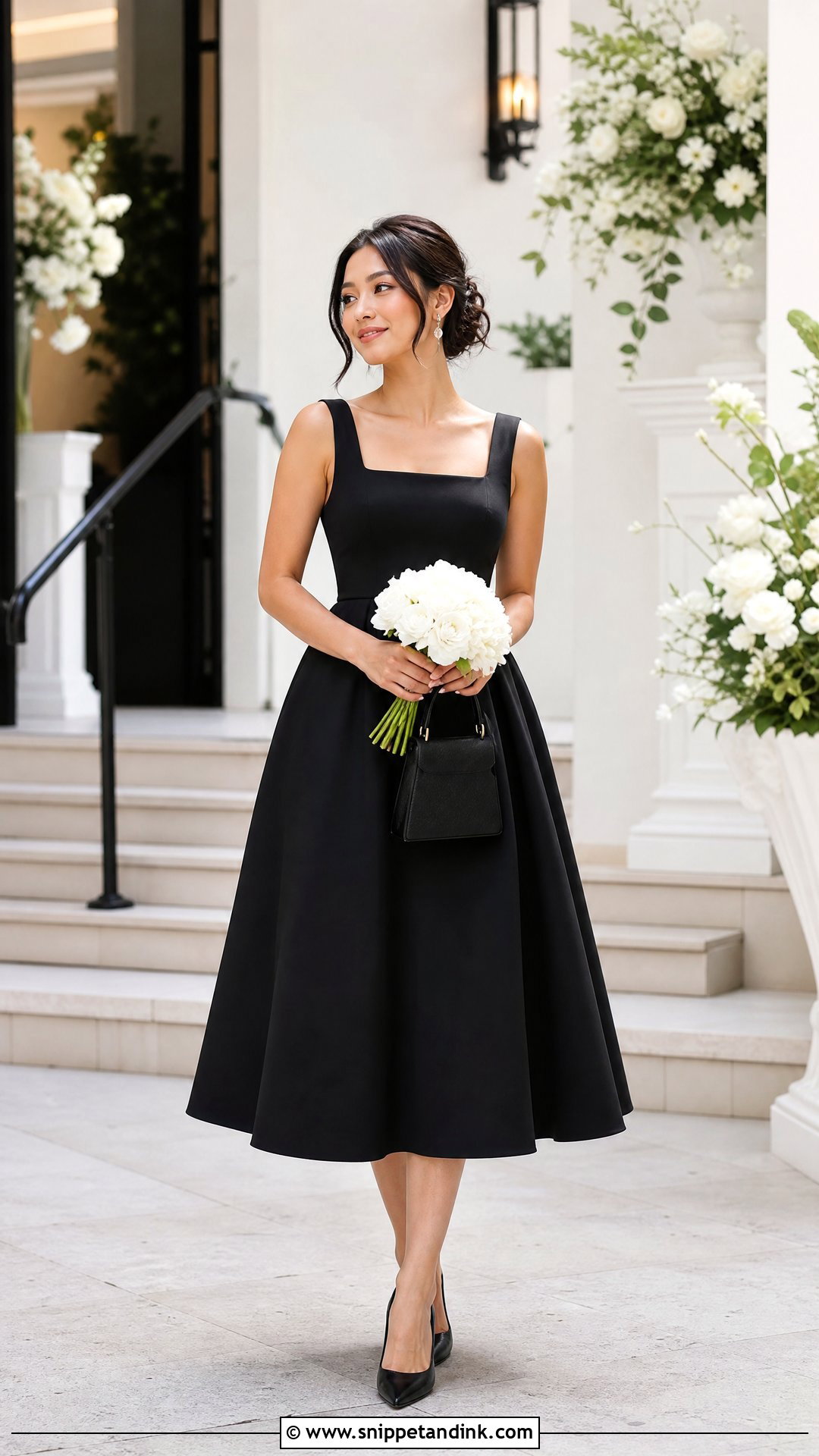 Black Midi Bridesmaid Dress - Snippet and Ink - 20 Black Bridal Party Dress Ideas