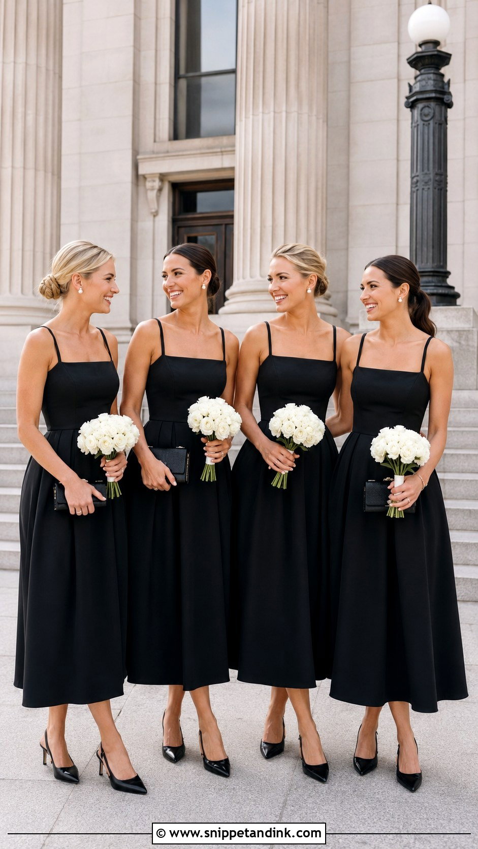 Black Midi Bridesmaid Dresses - Snippet and Ink - 20 Bridal Party in Black Ideas