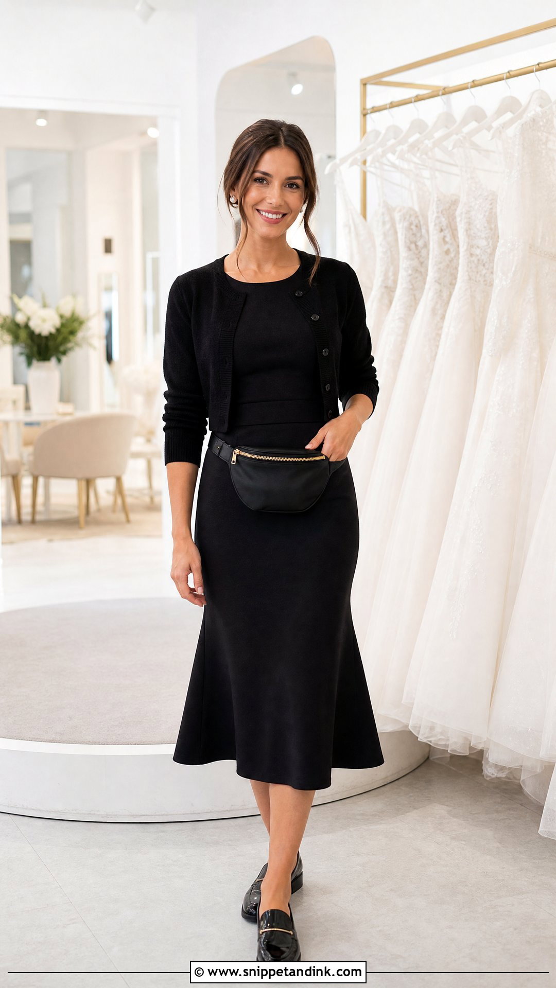 Black Midi Dress And Loafers Outfit - Snippet and Ink - 20 Bridal Stylist Work Outfit Ideas