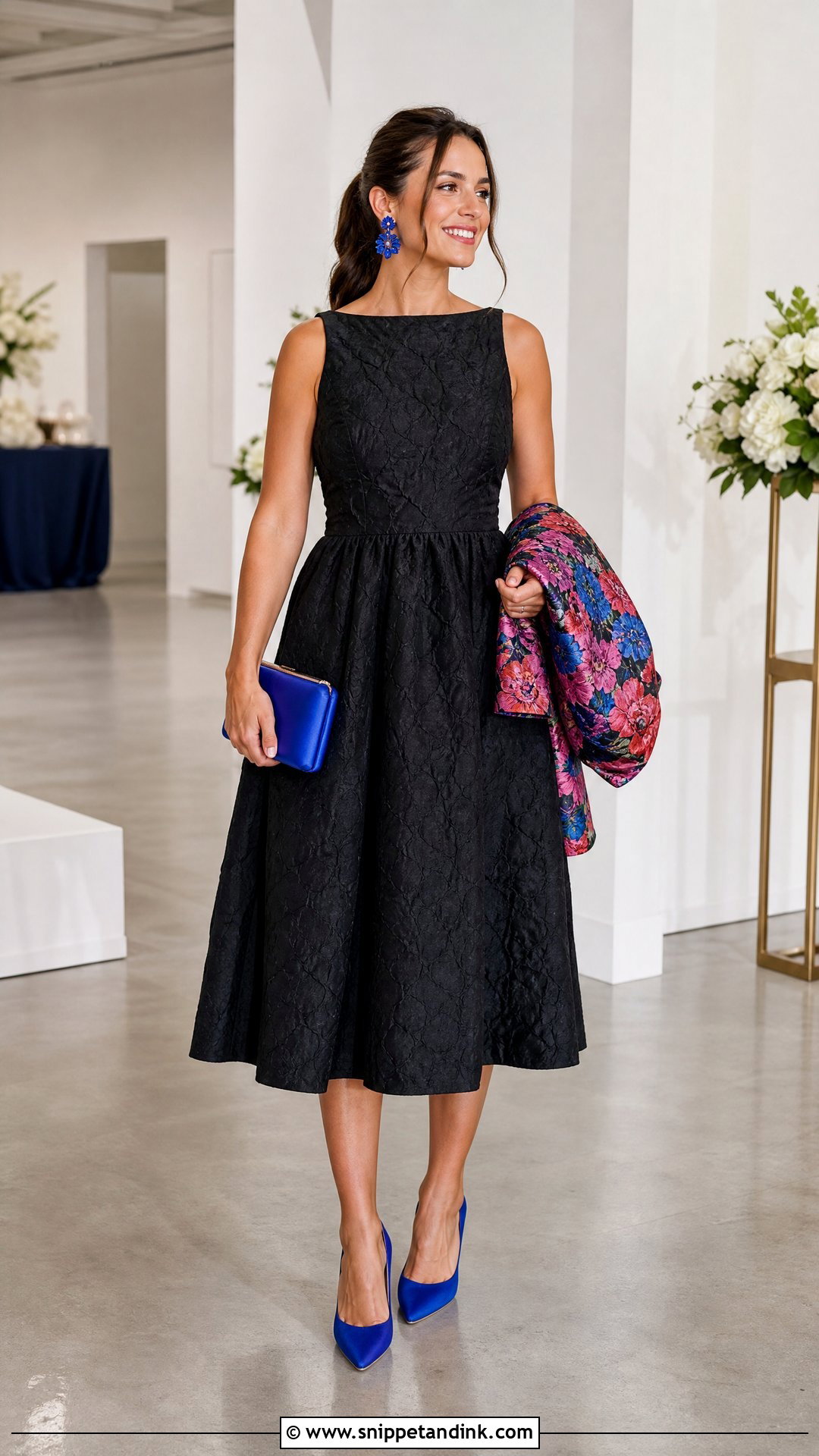 Black Midi Dress Colorful Accessories Outfit - Snippet and Ink - 20 Wedding Ready Ideas