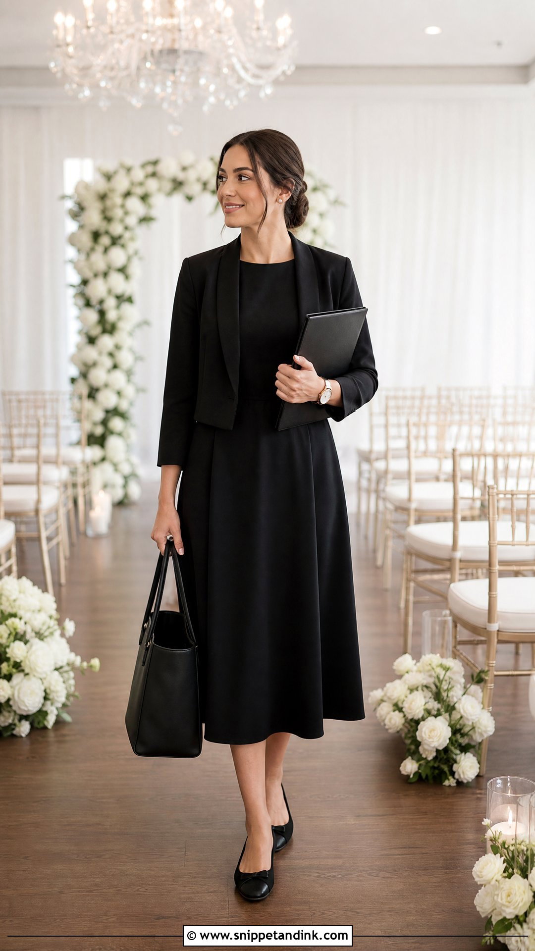 Black Midi Dress Wedding Coordinator Outfit - Snippet and Ink - 25 Wedding Coordinator Outfit Ideas