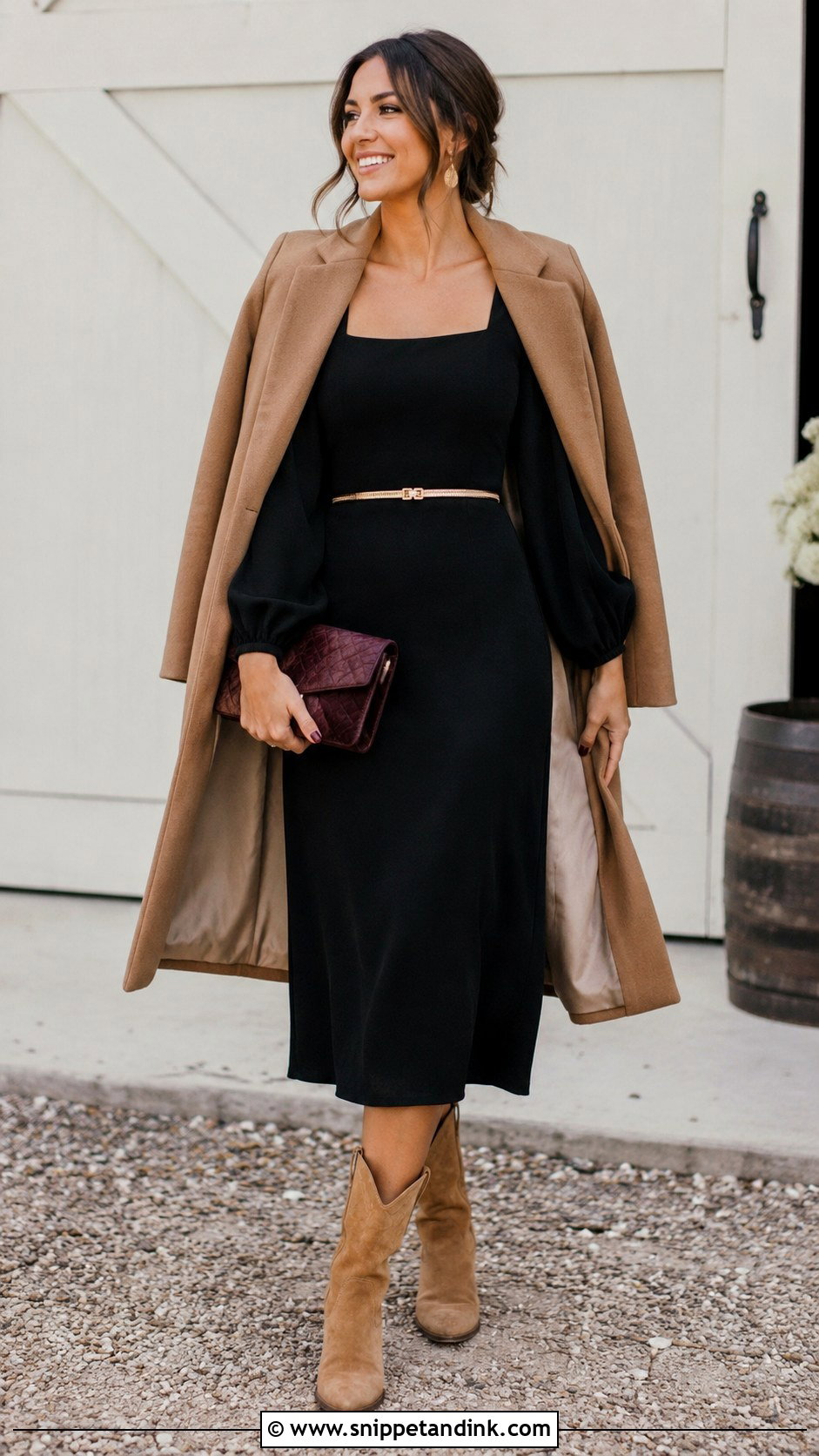 Black Midi Dress With Cowboy Boots - Snippet and Ink - 20 Cowboy Boots Wedding Outfit Ideas