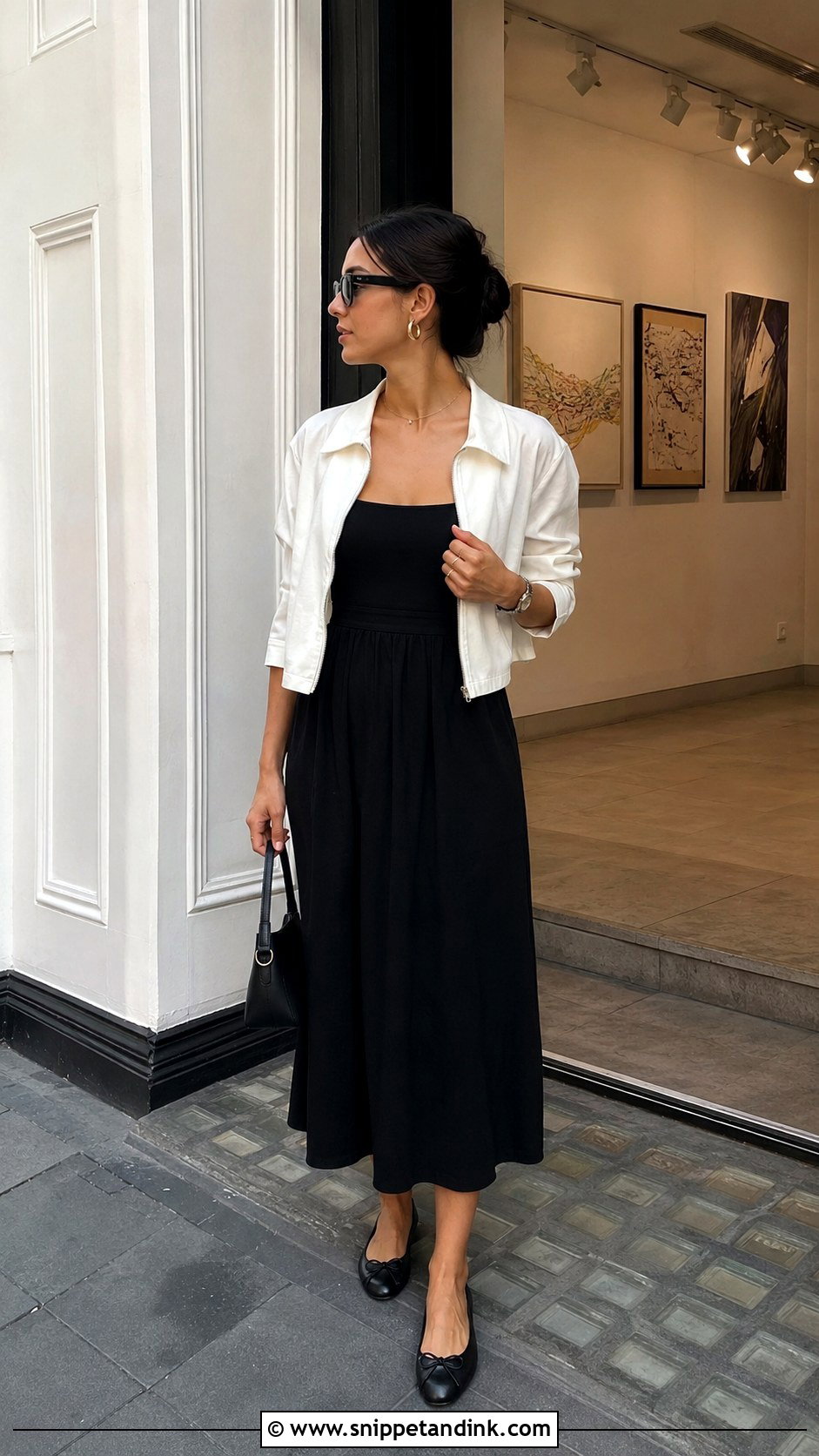 Black Midi Honeymoon Dress With Ballet Flats - Snippet and Ink - 20 Dresses for Honeymoon