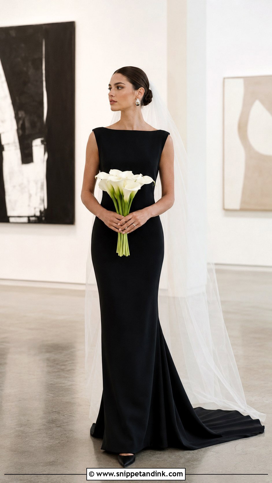 Black Minimalist Column Wedding Gown - Snippet and Ink - 20 Black Wedding Gowns the Bride