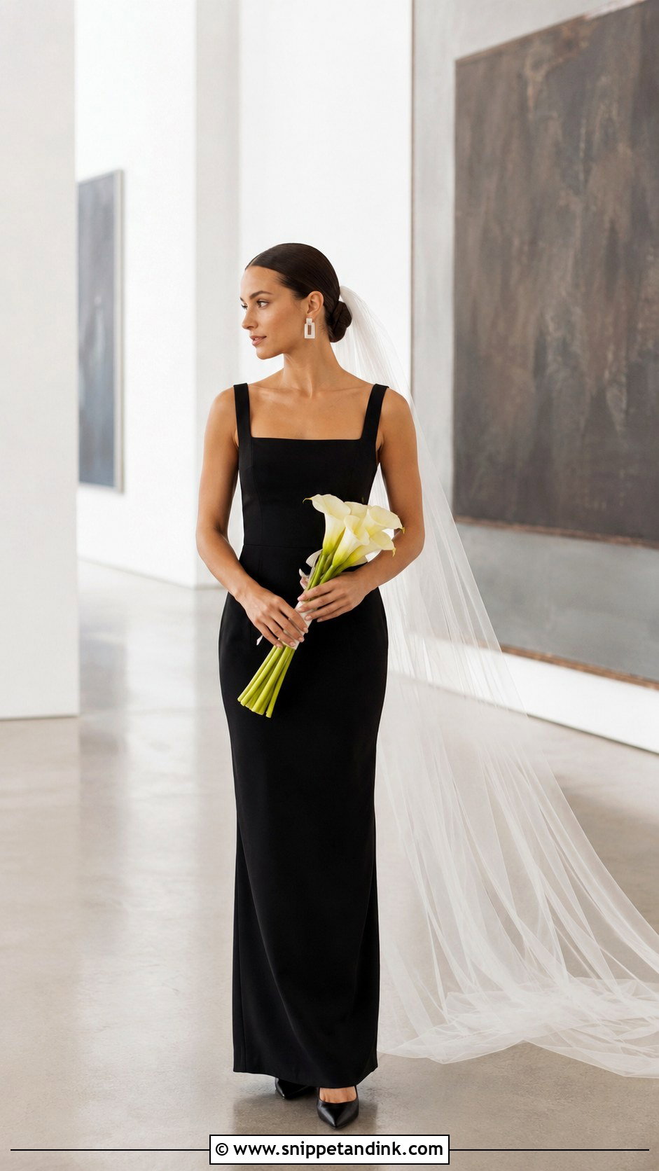 Black Minimalist Crepe Wedding Gown - Snippet and Ink - 20 Black Wedding Gown Ideas