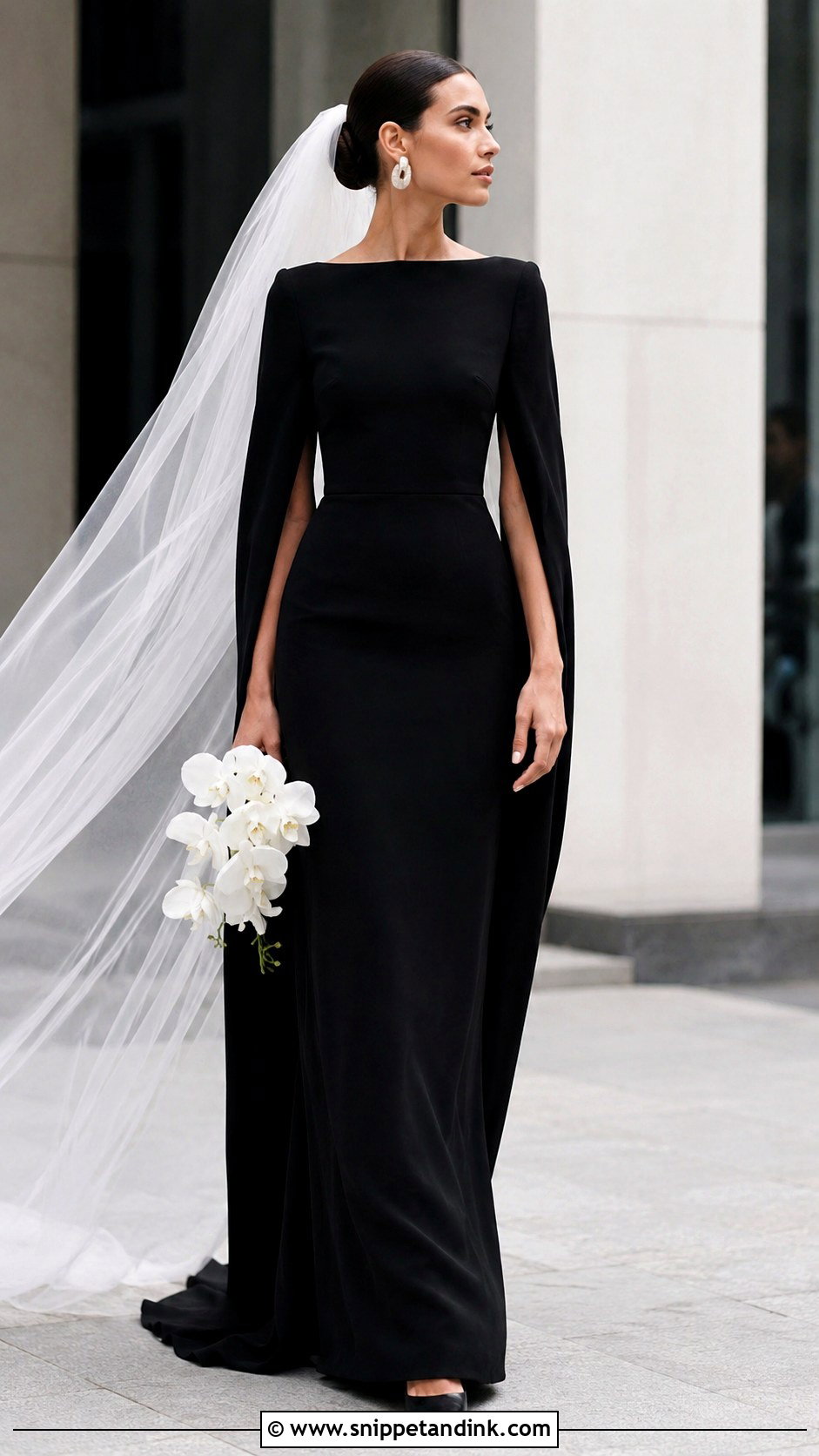 Black Minimalist Wedding Dress With Split Sleeves - Snippet and Ink - 20 Black Wedding Dress with Sleeves