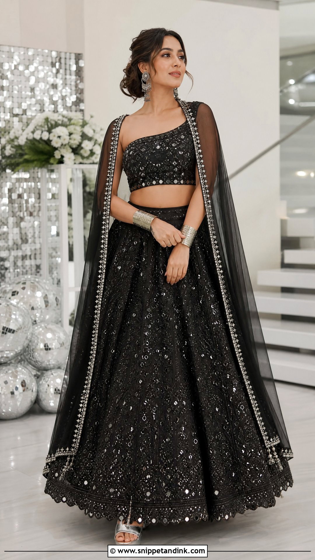 Black Mirror Work Bridal Sangeet Lehenga - Snippet and Ink - 20 Unique Bridal Sangeet Outfit Ideas