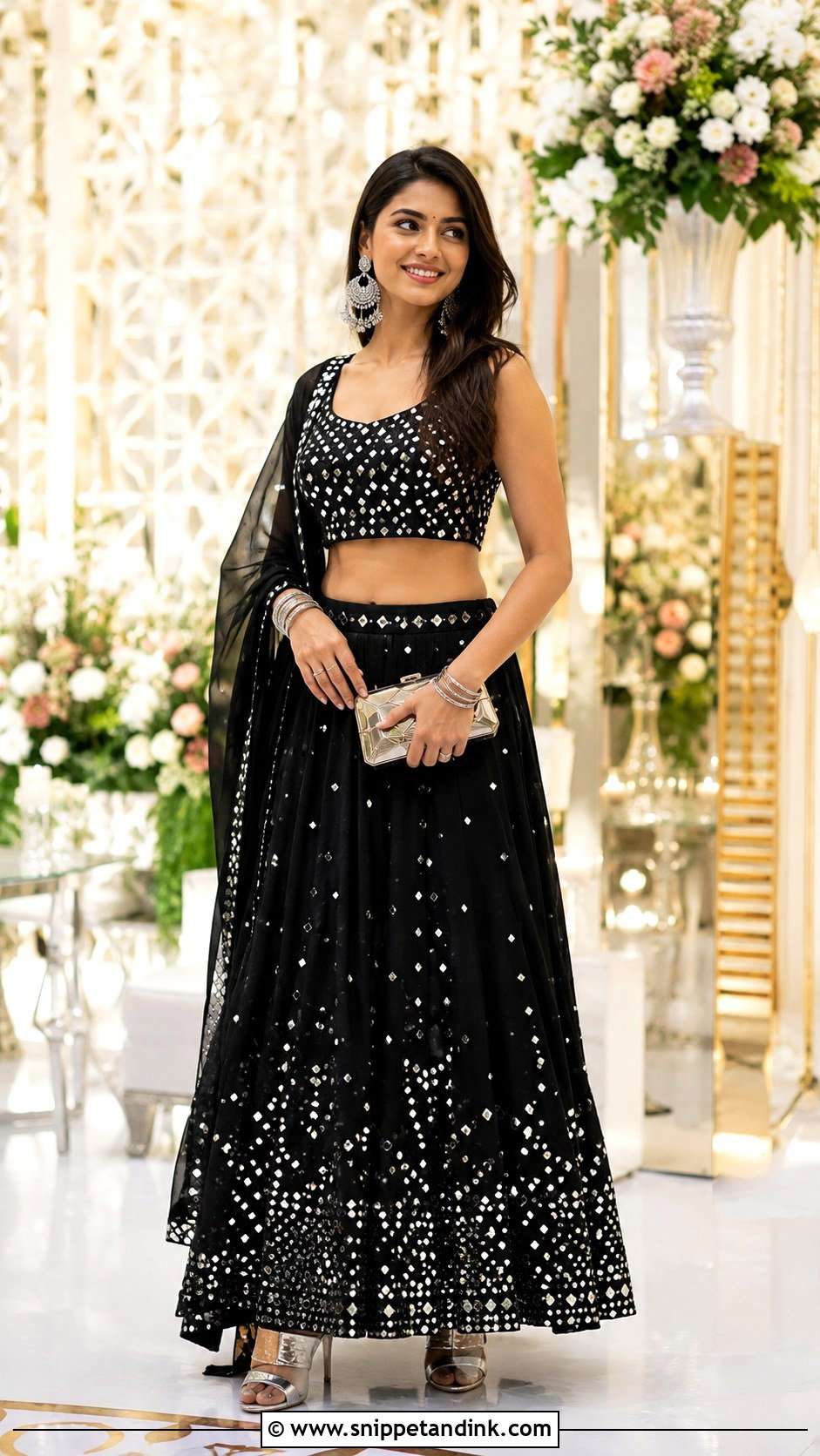 Black Mirror Work Lehenga - Snippet and Ink - 20 Black Indian Wedding Dress Ideas