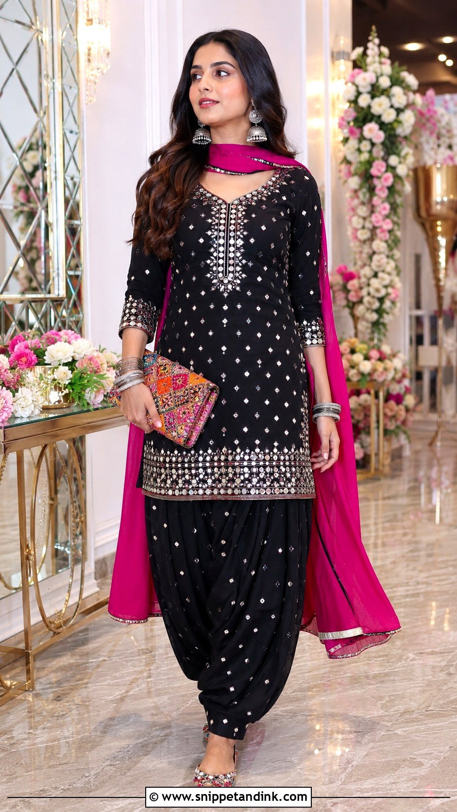 Black Mirror Work Patiala Punjabi Salwar Suit - Snippet and Ink - 20 Punjabi Salwar Suits Party Wear Wedding