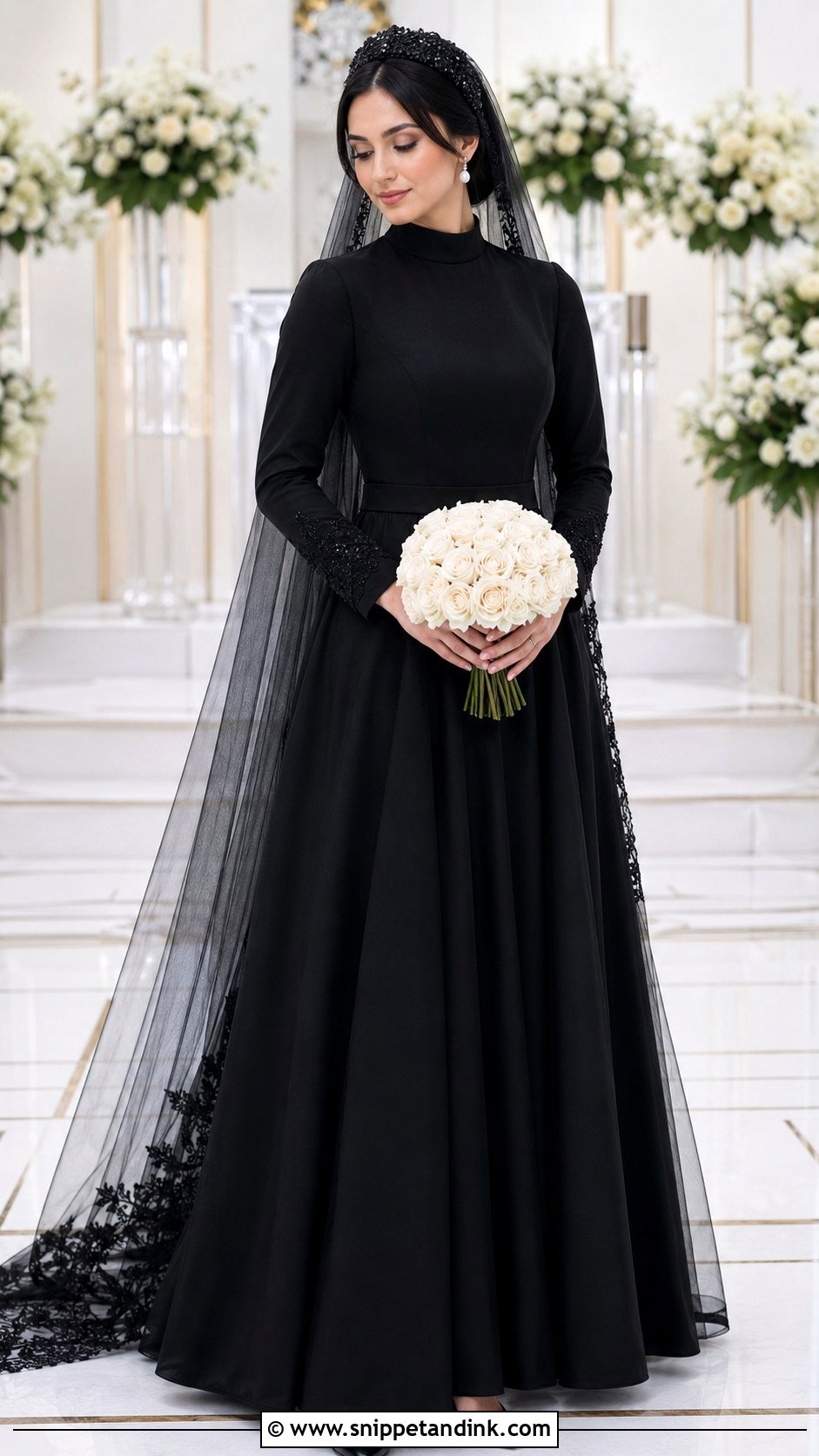 Black Modest Wedding Dress With Full Sleeves - Snippet and Ink - 20 Black Wedding Dress with Sleeves