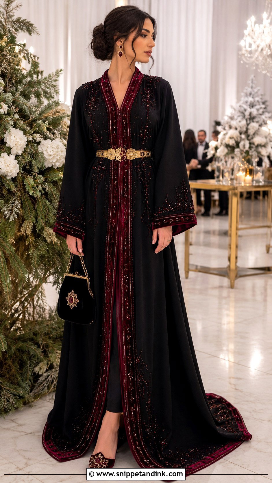 Black Moroccan Caftan With Burgundy Accents - Snippet and Ink - 20 Black Moroccan Caftan Ideas