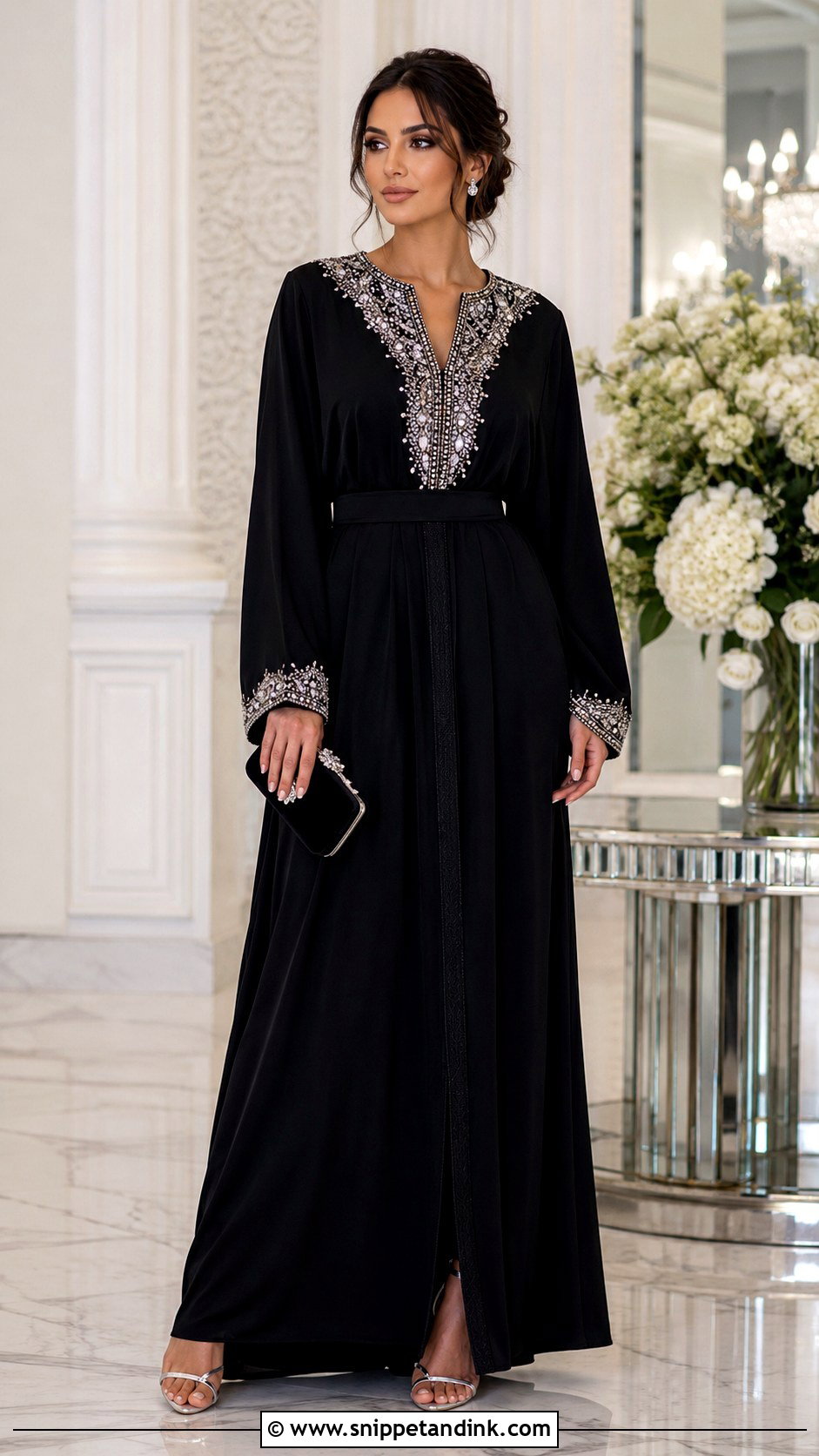 Black Moroccan Caftan With Crystal Beading - Snippet and Ink - 20 Black Moroccan Caftan Ideas