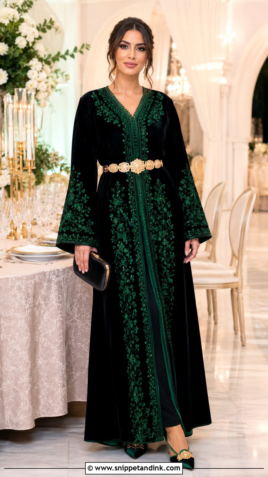 Black Moroccan Caftan With Emerald Accents - Snippet and Ink - 20 Black Moroccan Caftan Ideas