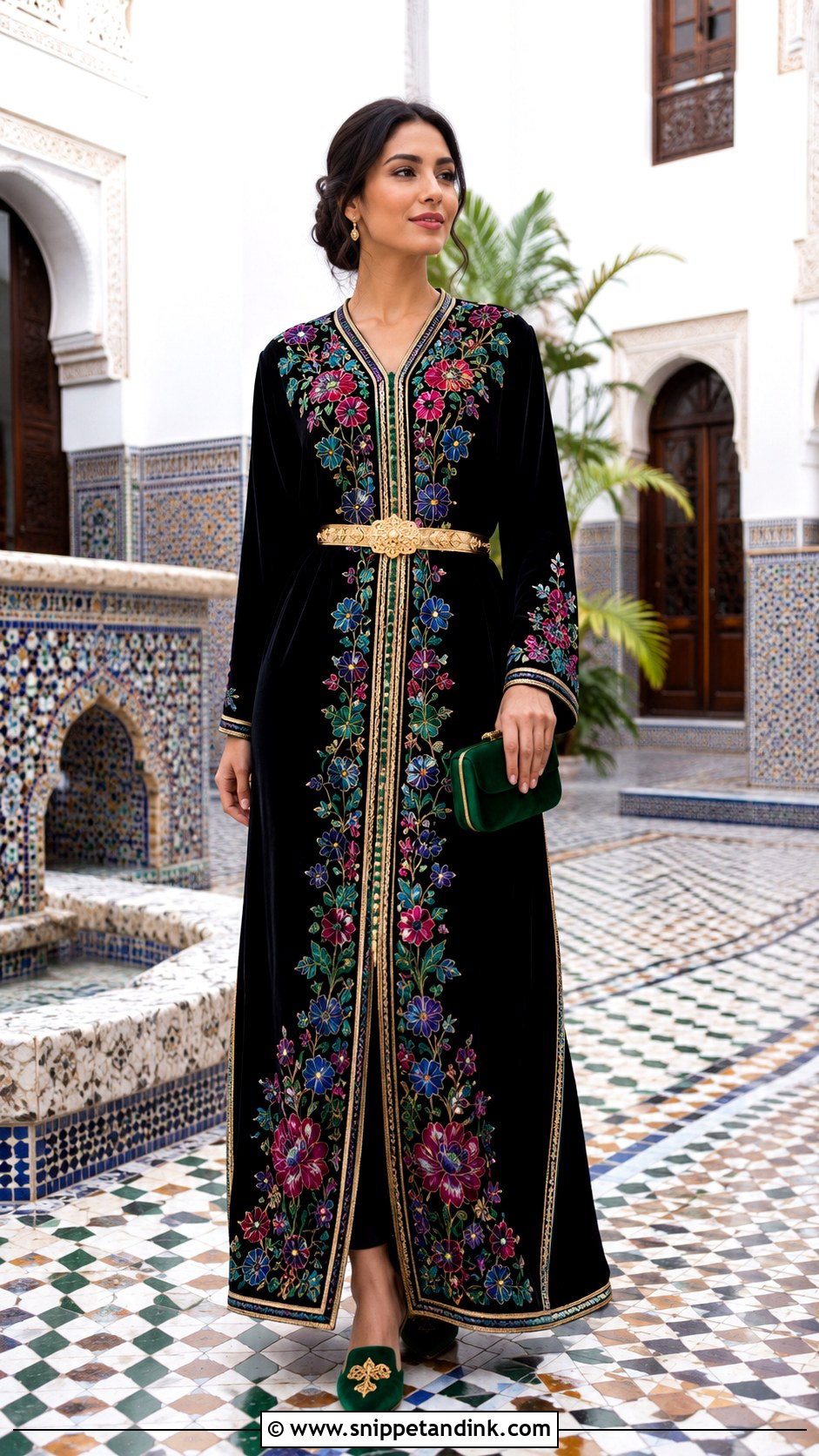 Black Moroccan Caftan With Floral Embroidery - Snippet and Ink - 20 Black Moroccan Caftan Ideas