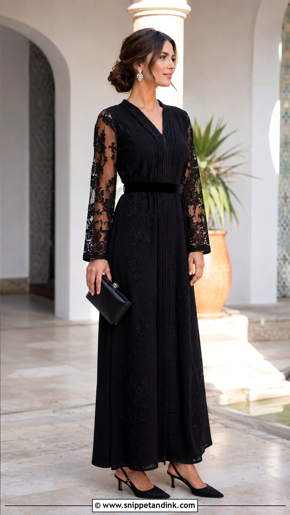 Black Moroccan Caftan With Lace Overlay - Snippet and Ink - 20 Black Moroccan Caftan Ideas