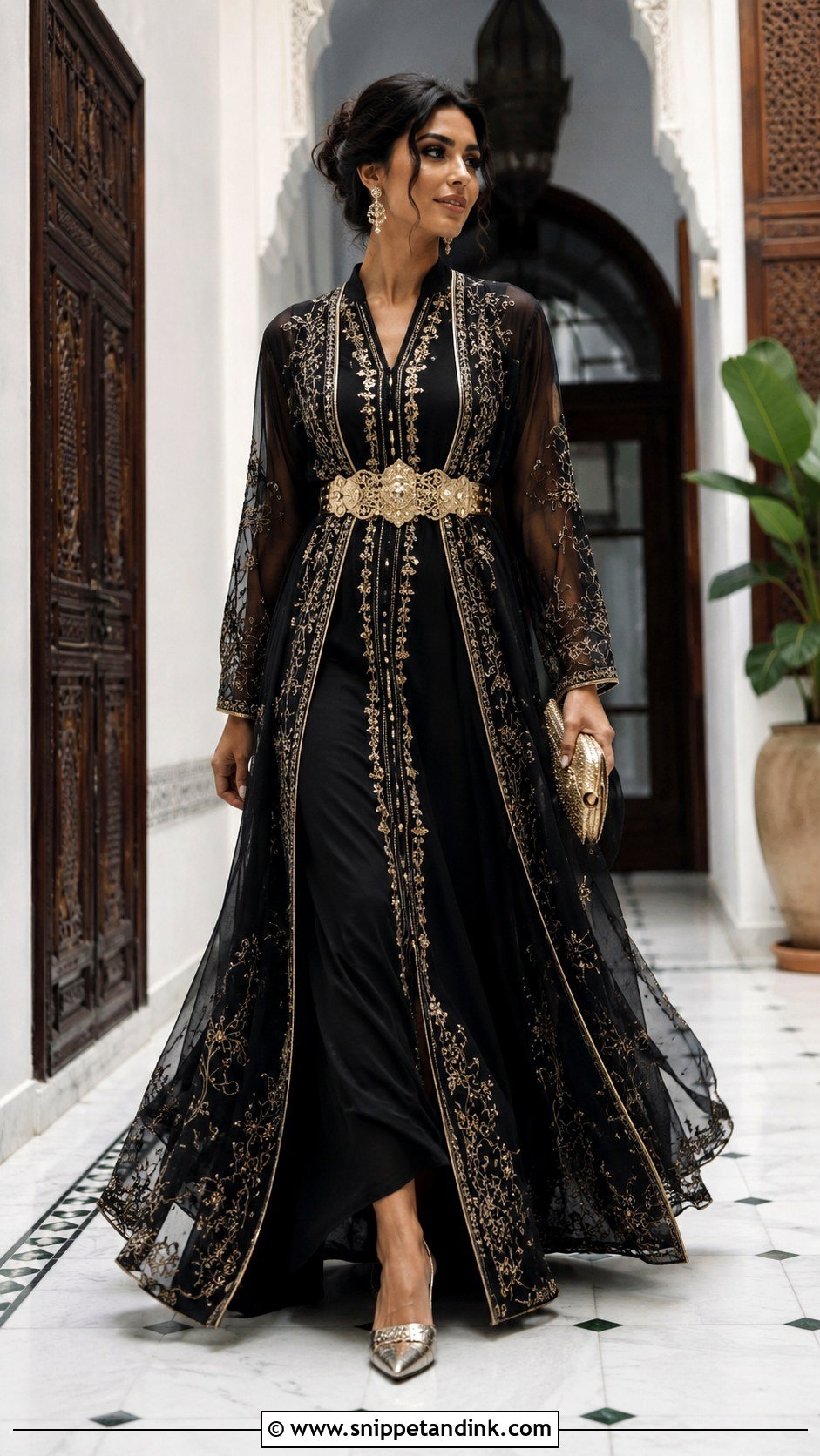 Black Moroccan Caftan With Layered Takchita Look - Snippet and Ink - 20 Black Moroccan Caftan Ideas