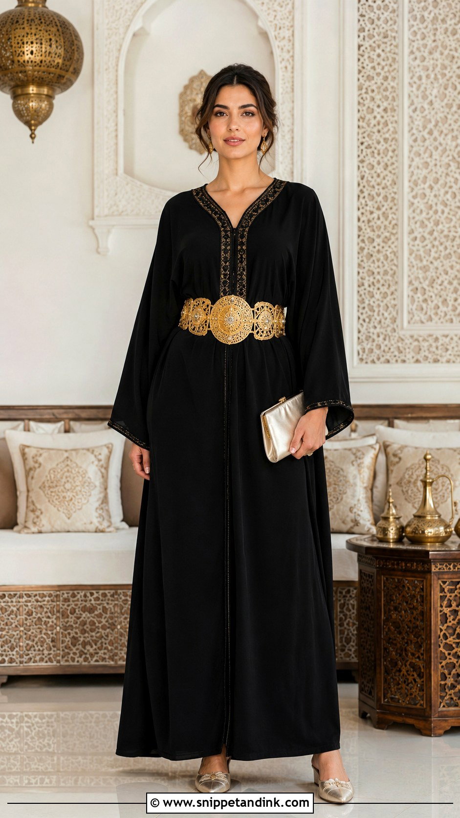 Black Moroccan Caftan With Mdamma Belt - Snippet and Ink - 20 Black Moroccan Caftan Ideas