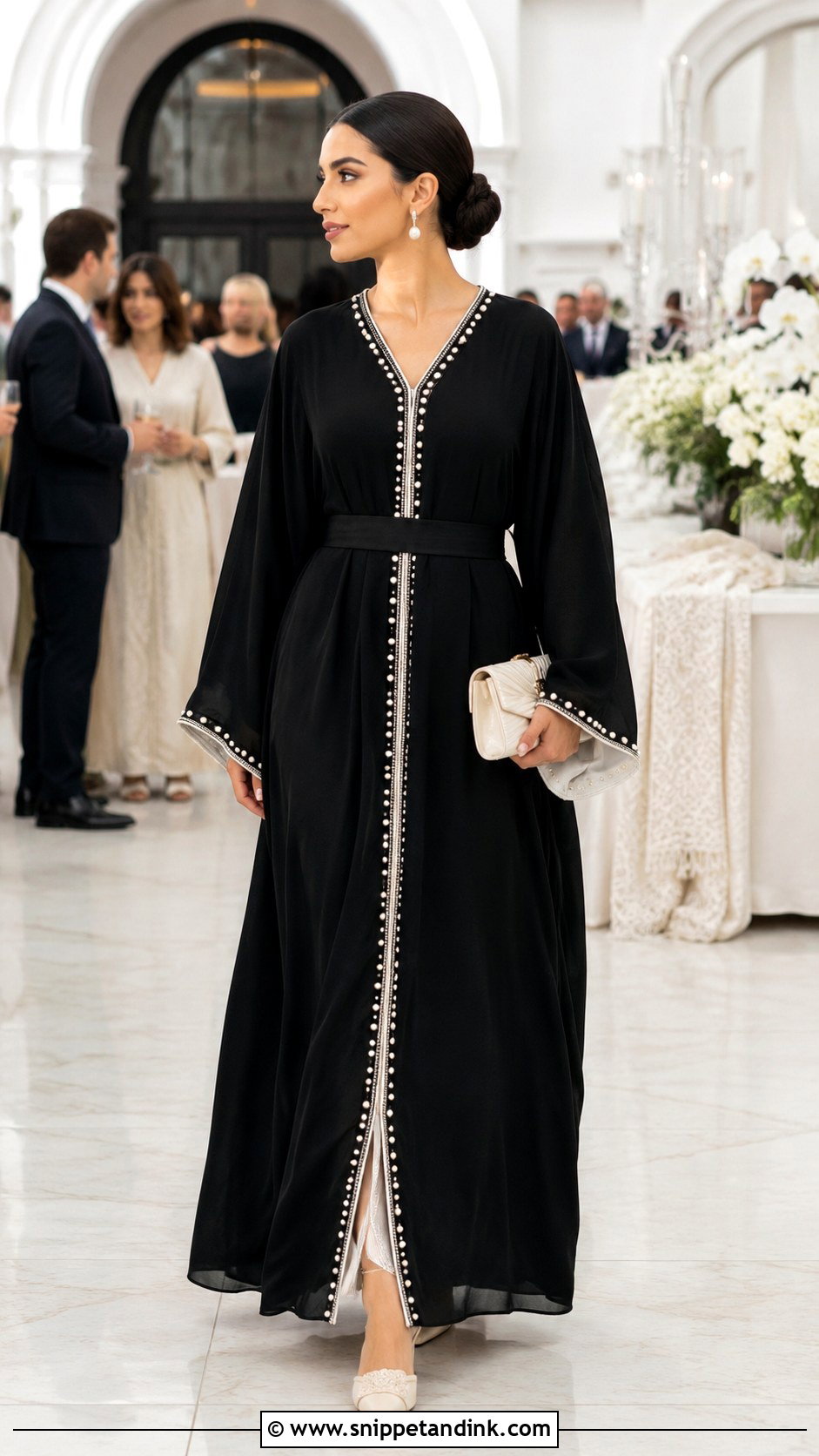 Black Moroccan Caftan With Pearl Details - Snippet and Ink - 20 Black Moroccan Caftan Ideas